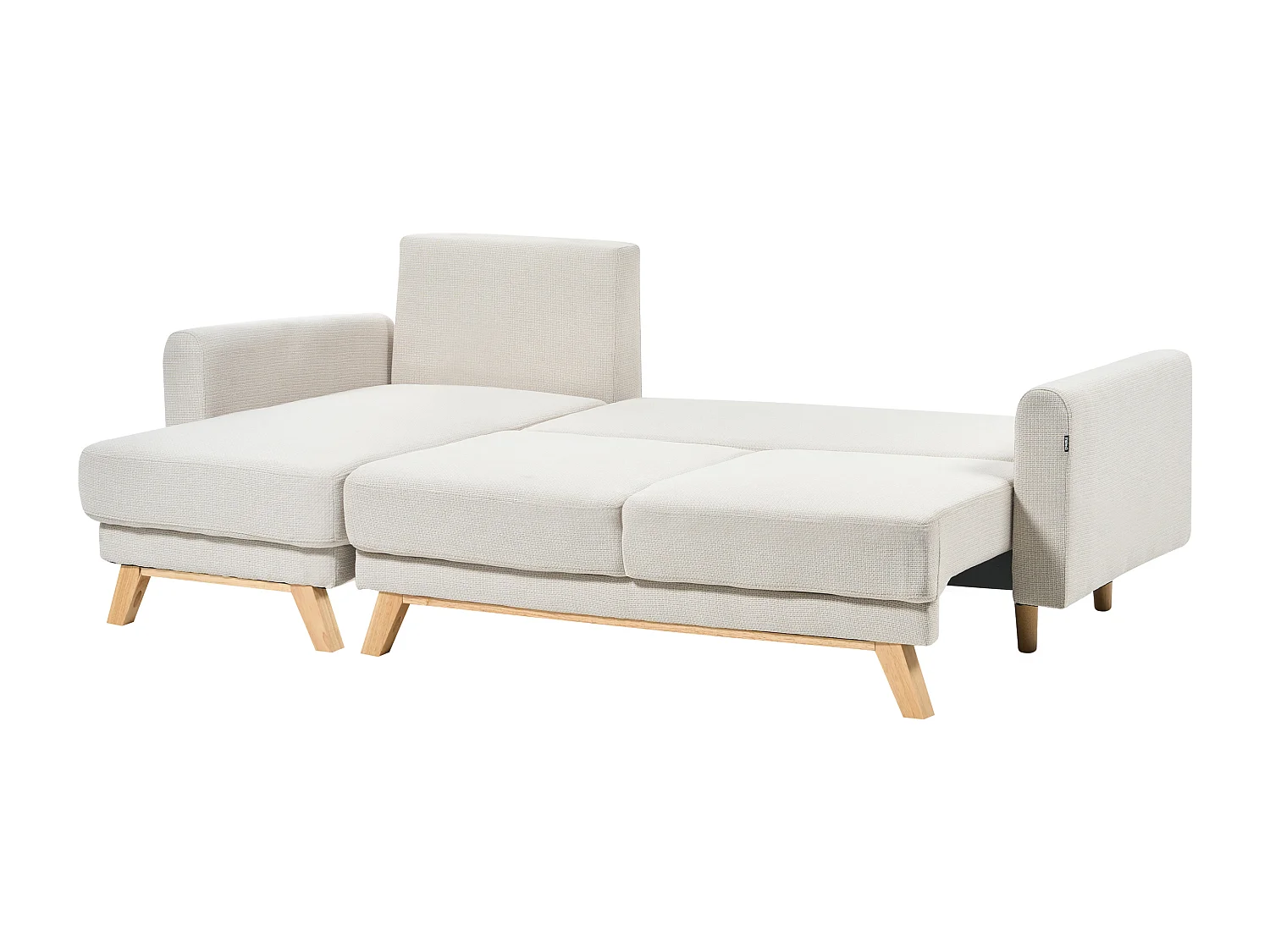 Sofá cama esquinero SIRO Tela Beige claro con almacenaje 3 plazas Derecha