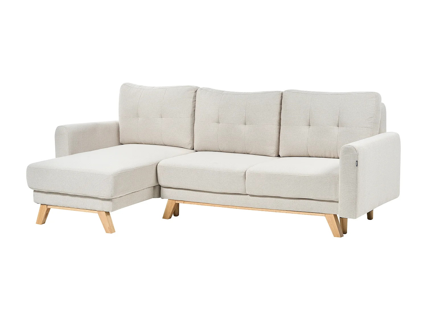 Canapé d'Angle à gauche 3 Places Convertible Dossier Rembourré en Tissu Polyester Beige Siro