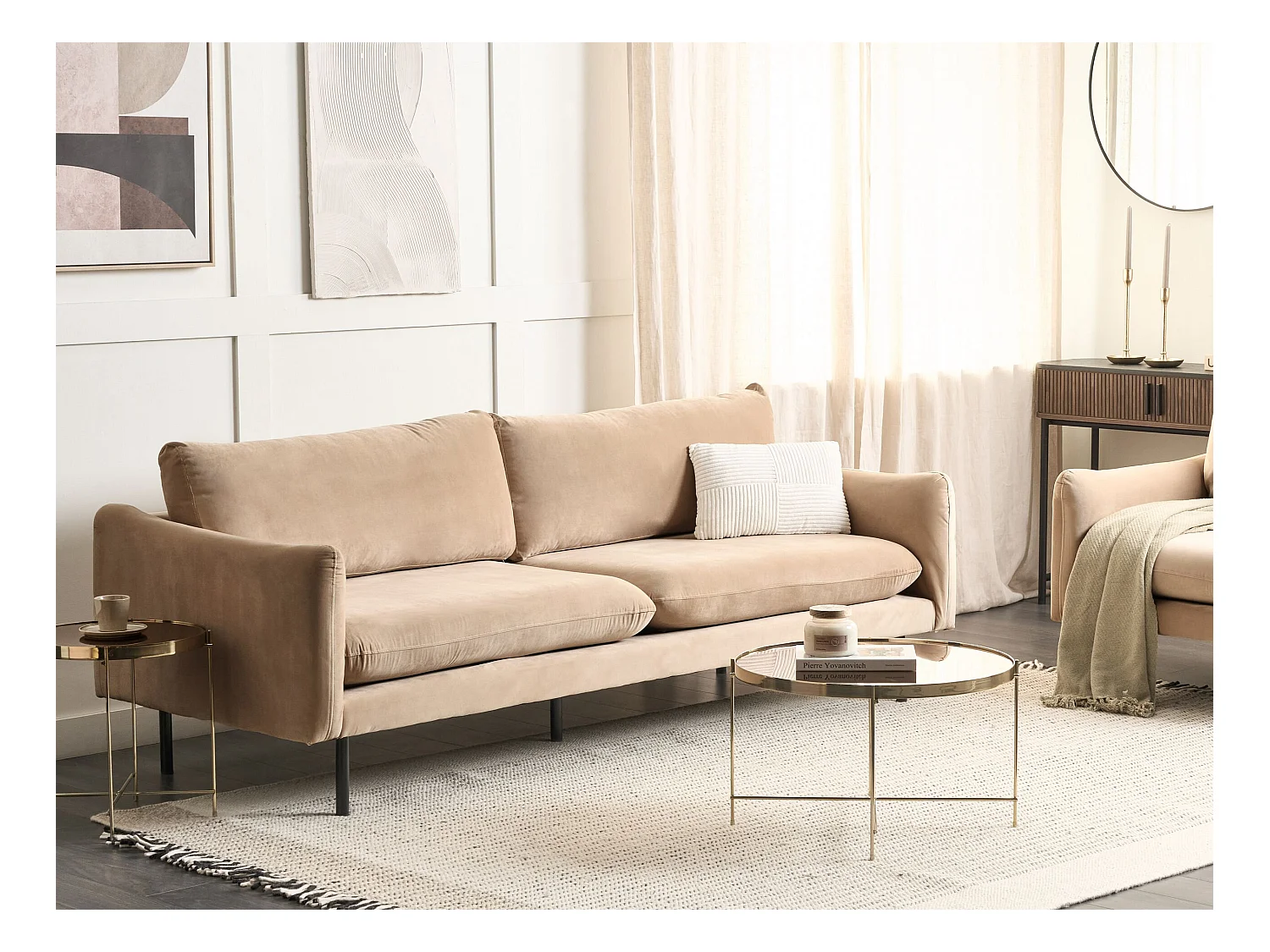 Sofa VINTERBRO Samtstoff Beige 3-Sitzer