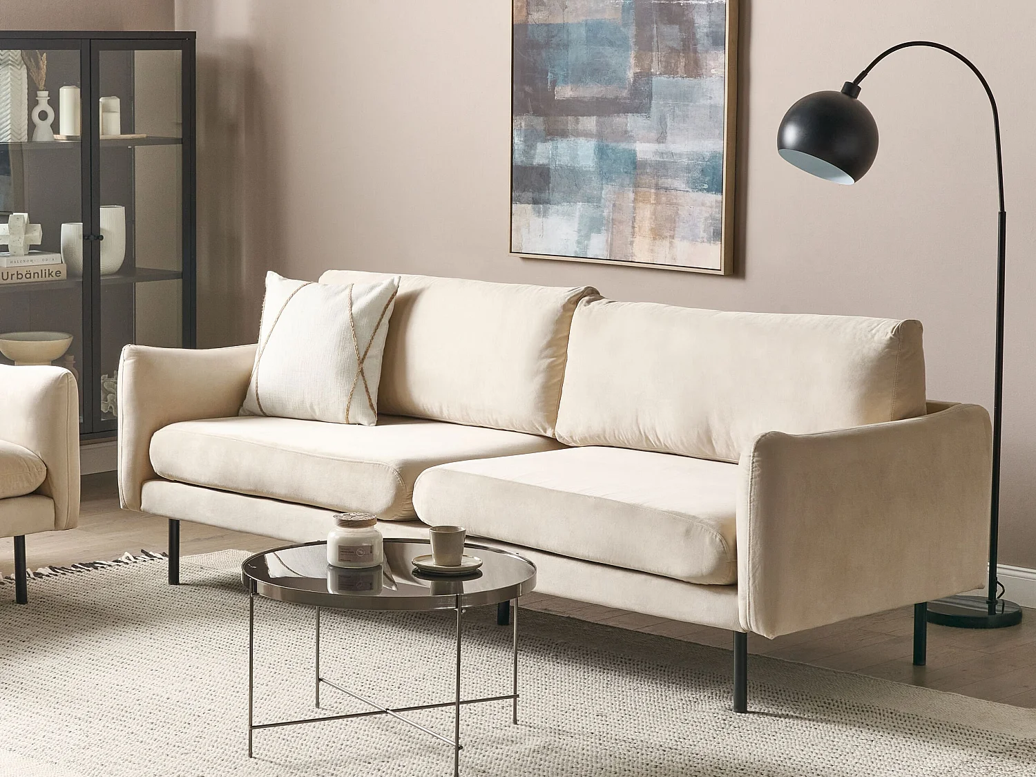 Sofa VINTERBRO Samtstoff Hellbeige 3-Sitzer