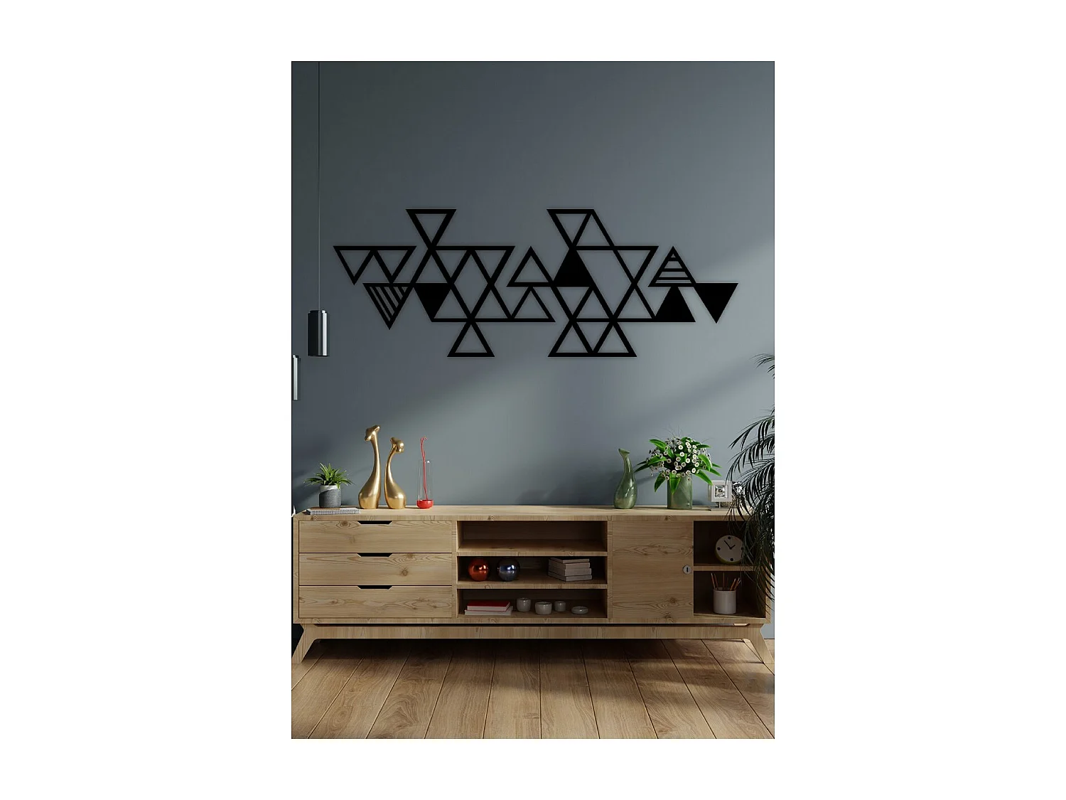 Dekoracja Metalowa Trójkąty 1, Czarny, 101x3x37 cm, EPIKASA