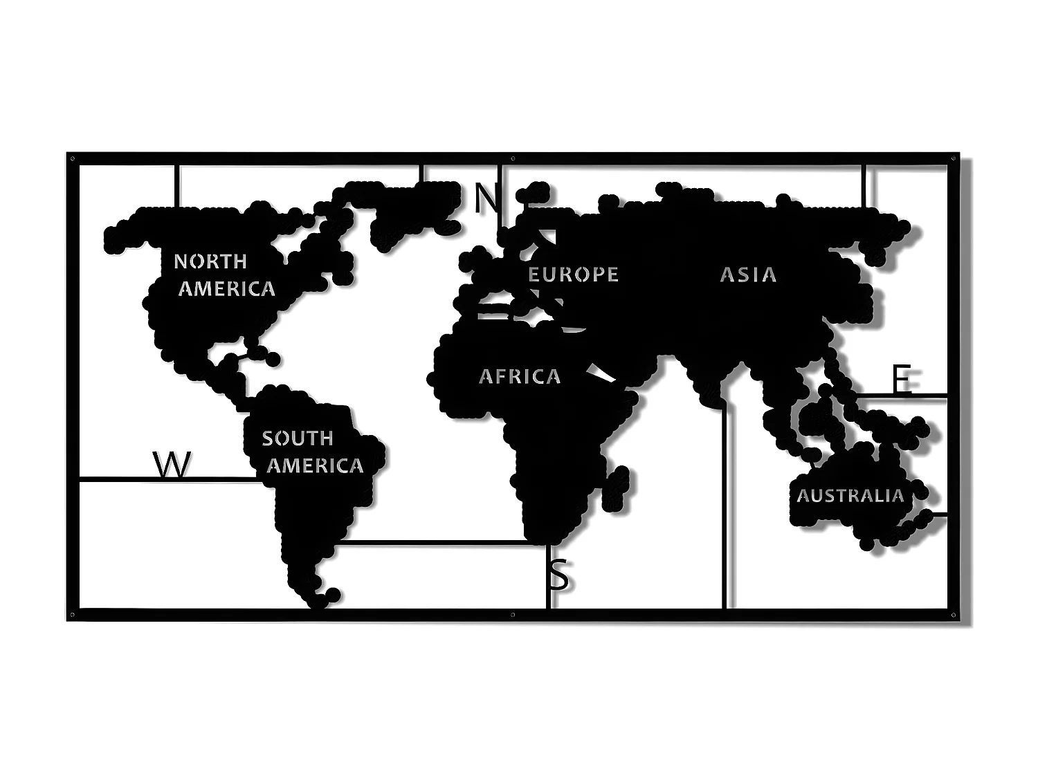 Décoration en Métal Carte du Monde, Noir, 90x2x55 cm, EPIKASA