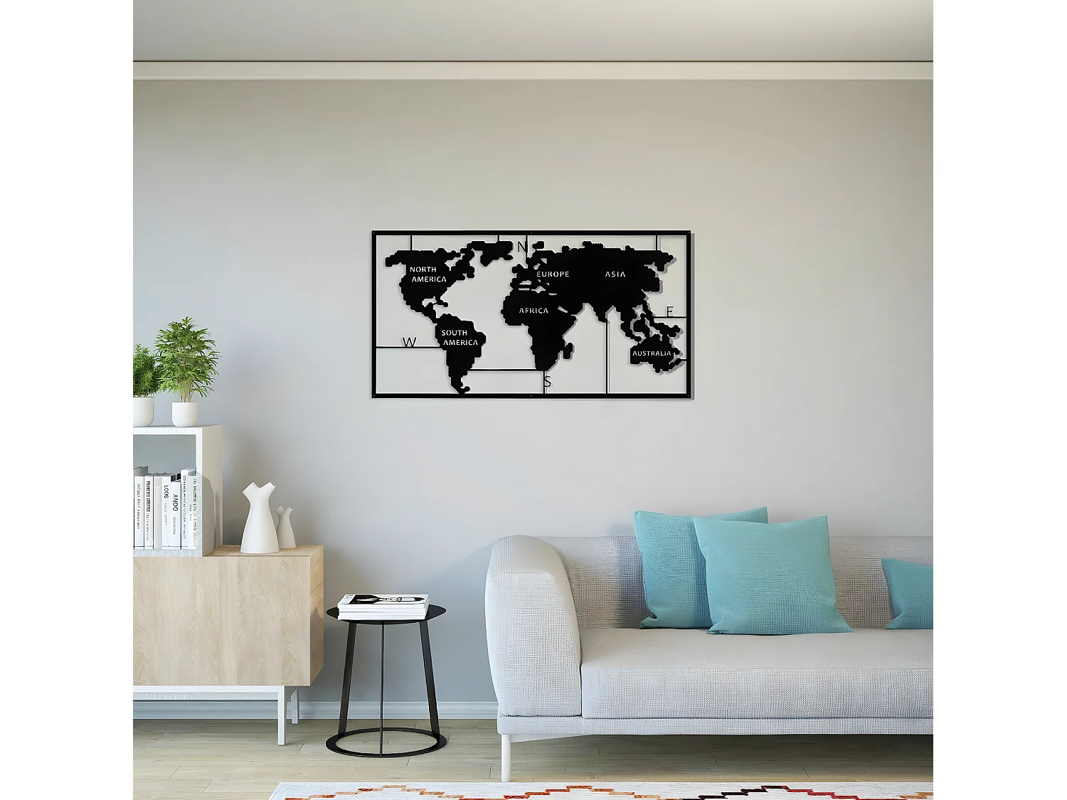 Décoration en Métal Carte du Monde, Noir, 90x2x55 cm, EPIKASA