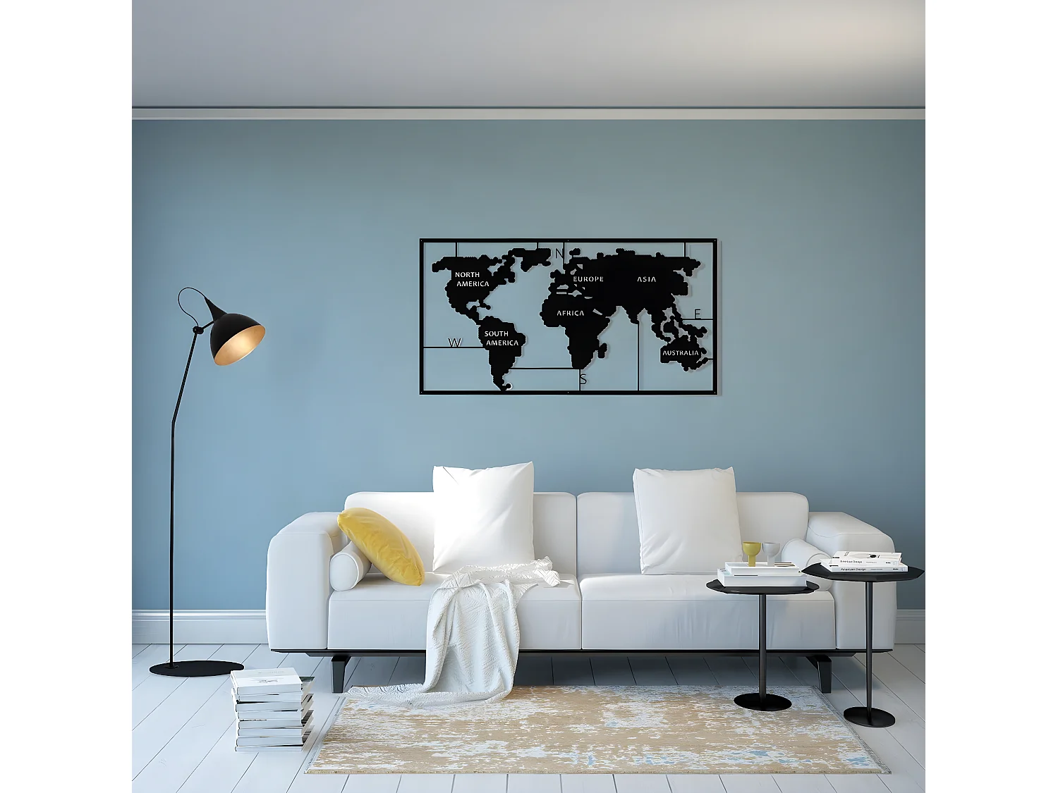 Décoration en Métal Carte du Monde, Noir, 90x2x55 cm, EPIKASA