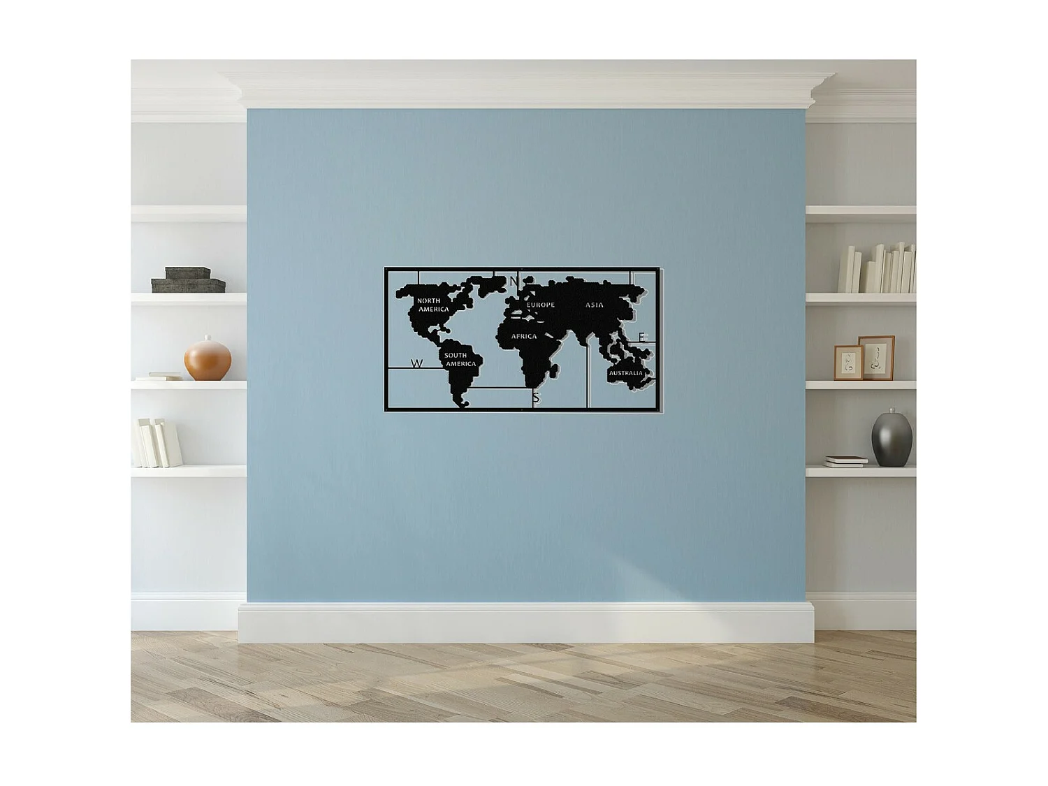 Décoration en Métal Carte du Monde, Noir, 90x2x55 cm, EPIKASA