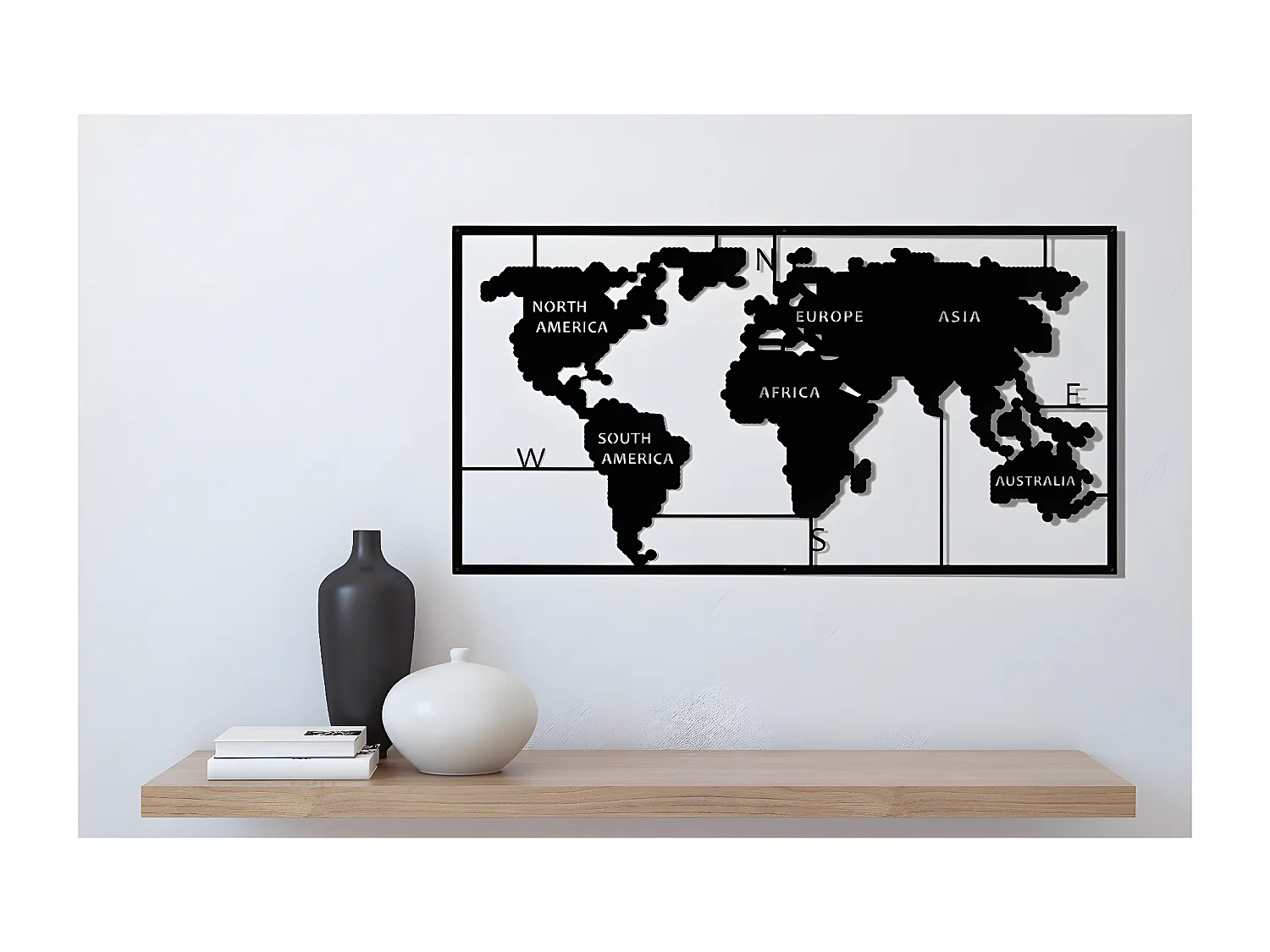 Décoration en Métal Carte du Monde, Noir, 90x2x55 cm, EPIKASA