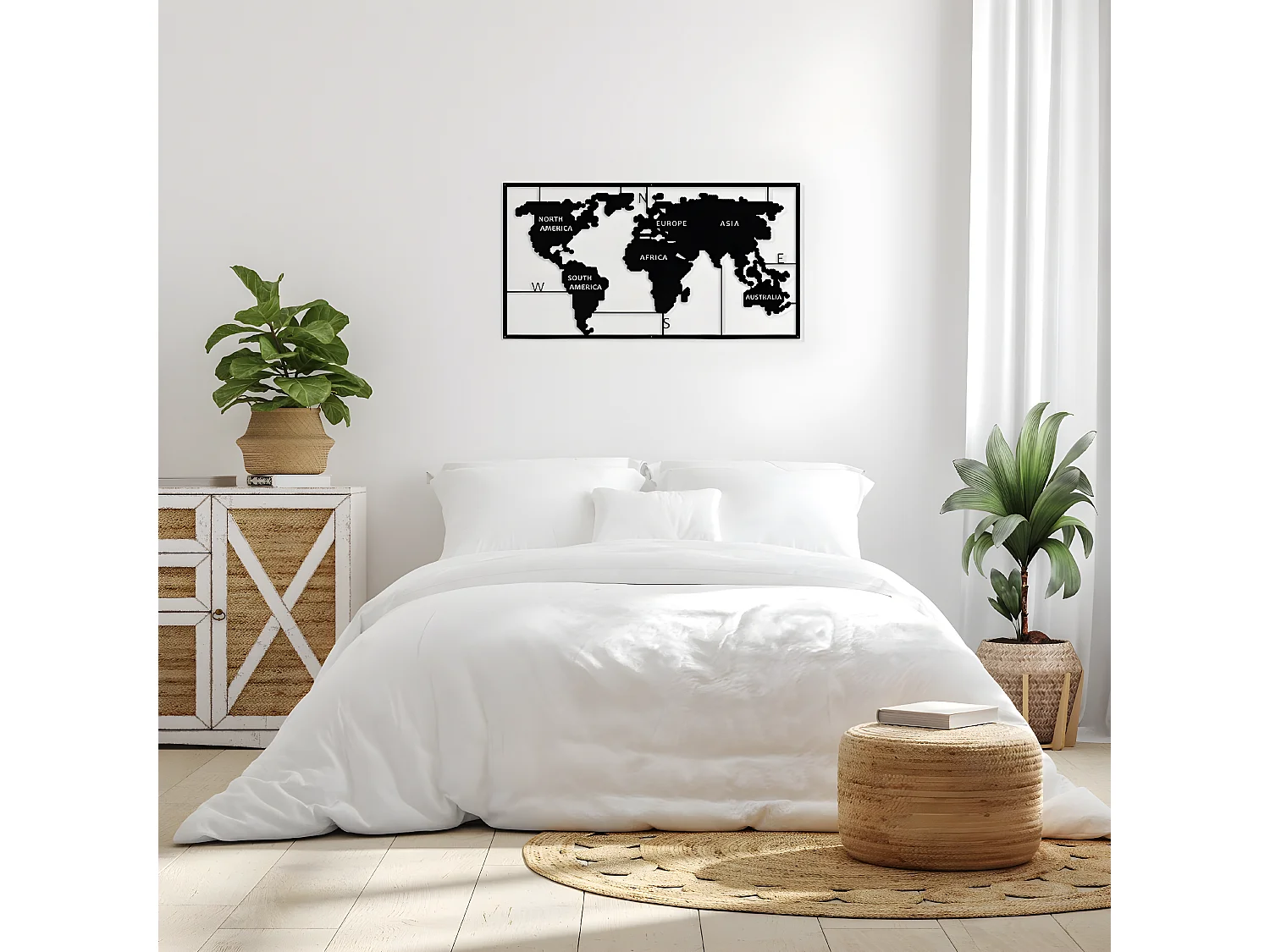 Décoration en Métal Carte du Monde, Noir, 90x2x55 cm, EPIKASA