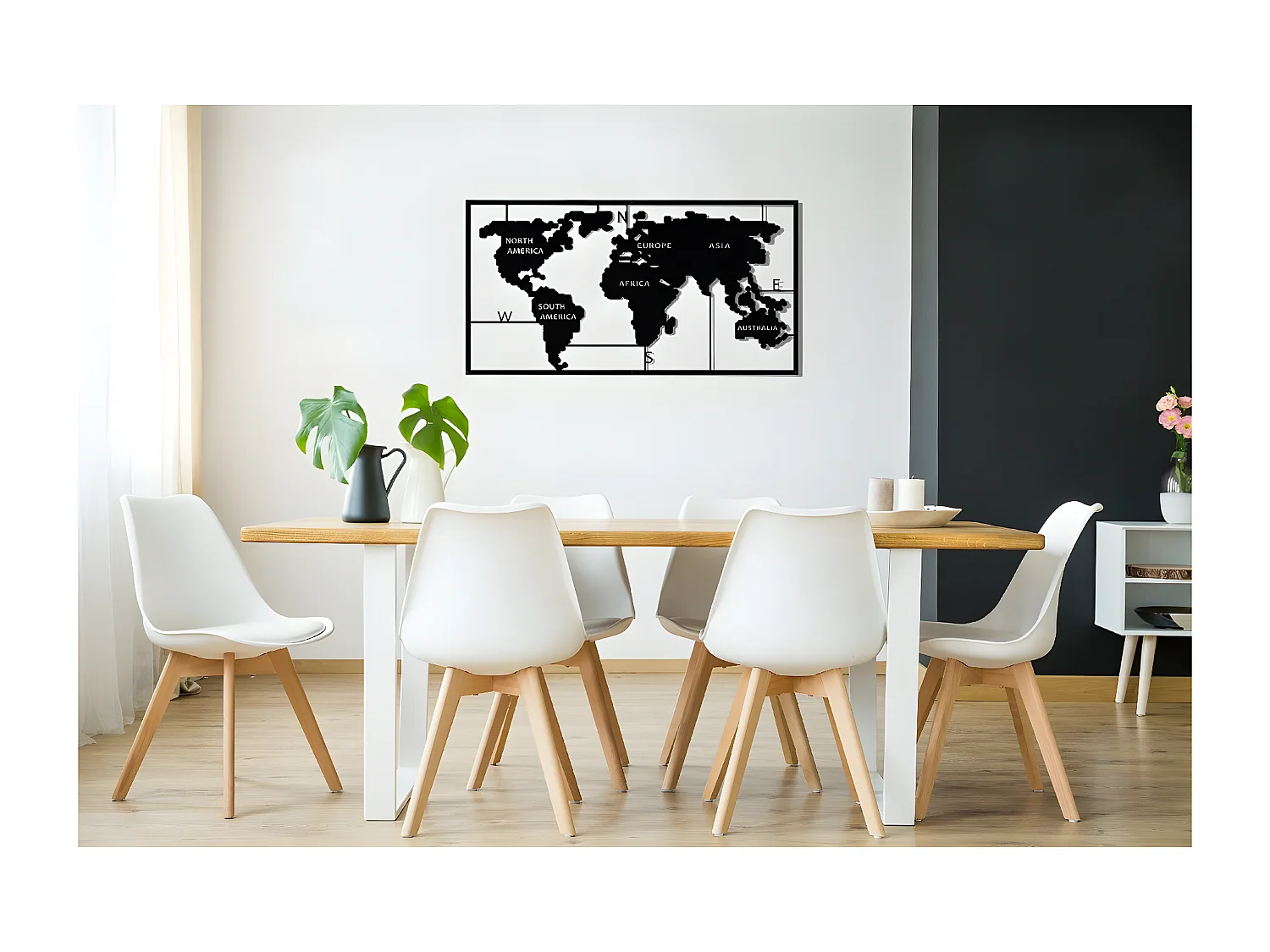 Décoration en Métal Carte du Monde, Noir, 90x2x55 cm, EPIKASA