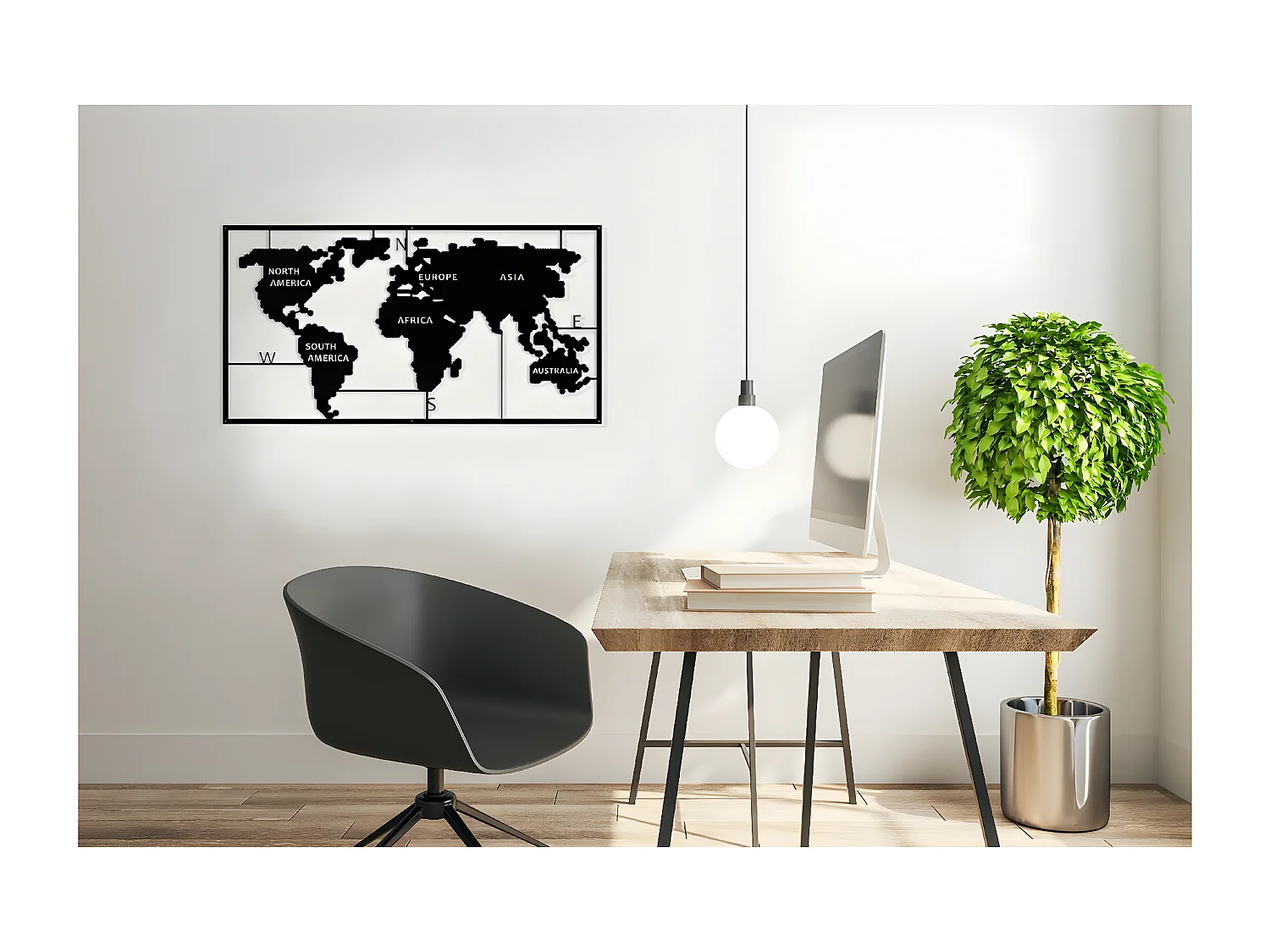 Décoration en Métal Carte du Monde, Noir, 90x2x55 cm, EPIKASA