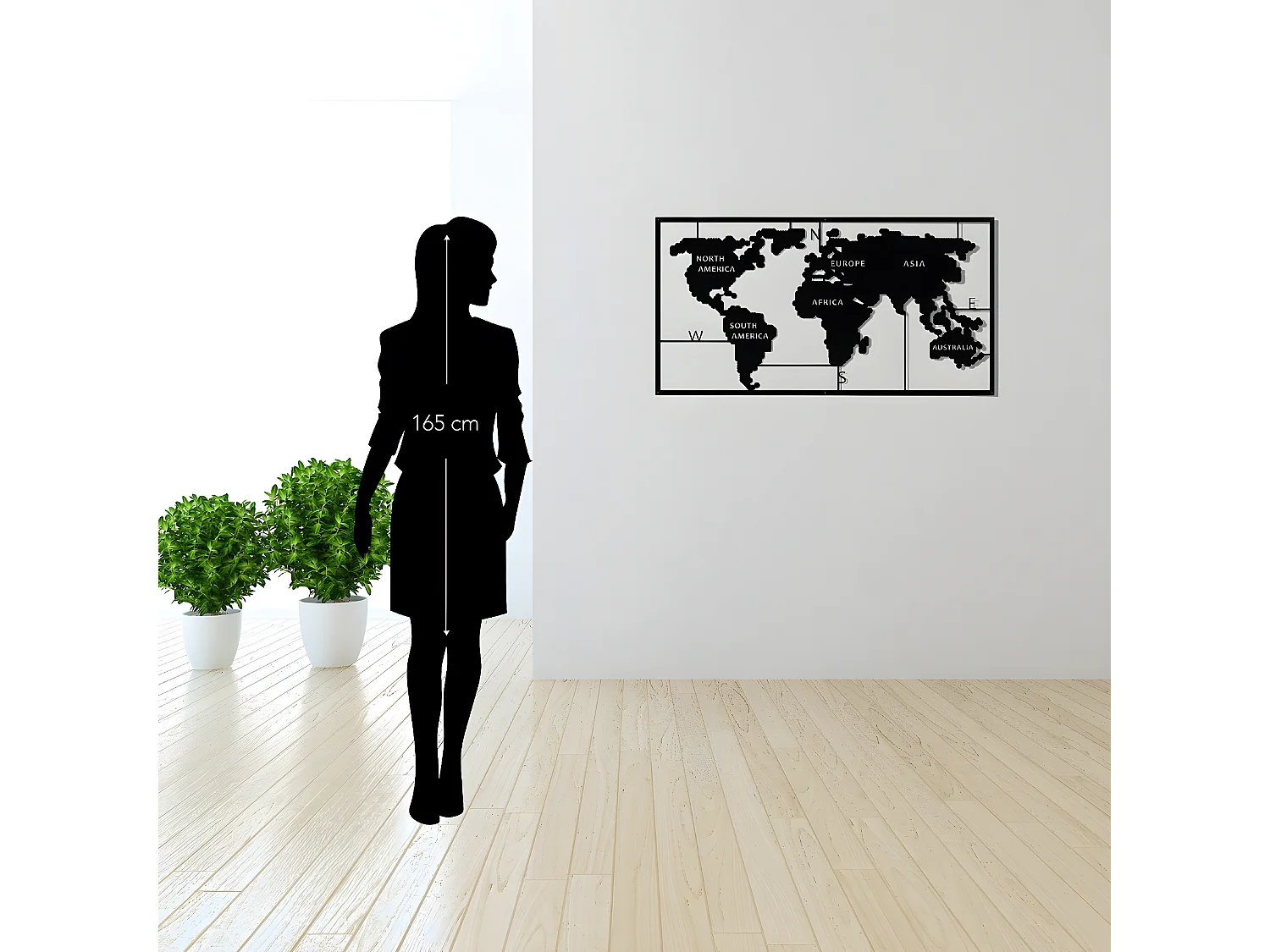 Décoration en Métal Carte du Monde, Noir, 90x2x55 cm, EPIKASA