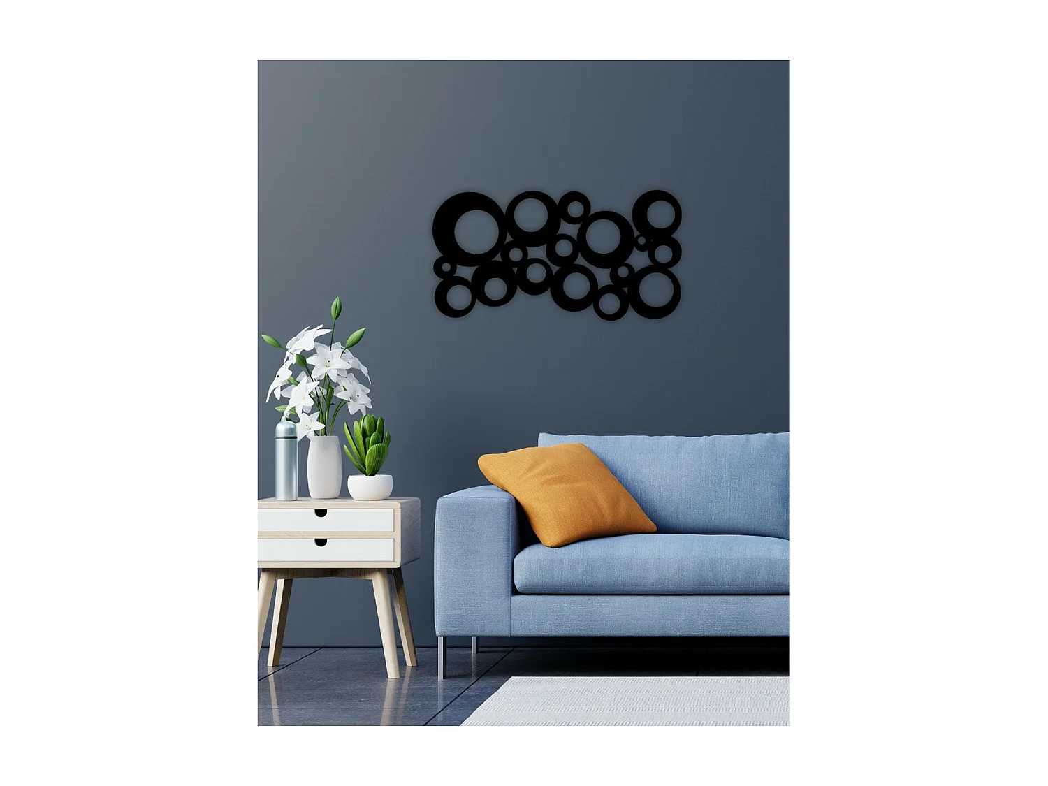 Décoration en Métal Cercles 1, Noir, 77x3x40 cm, EPIKASA