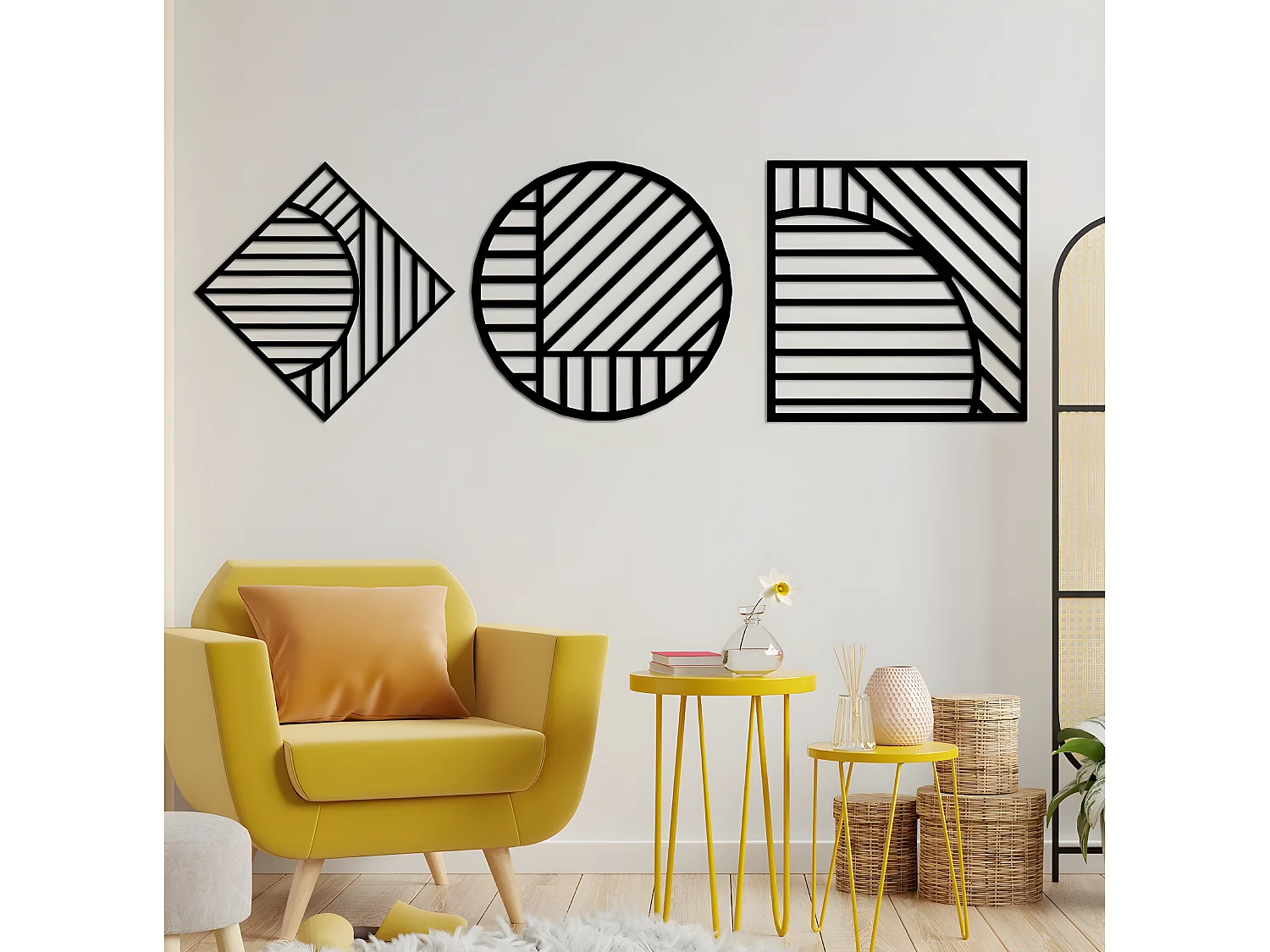 Décoration en Métal Lignes 5, Noir, 205x3x85 cm, EPIKASA