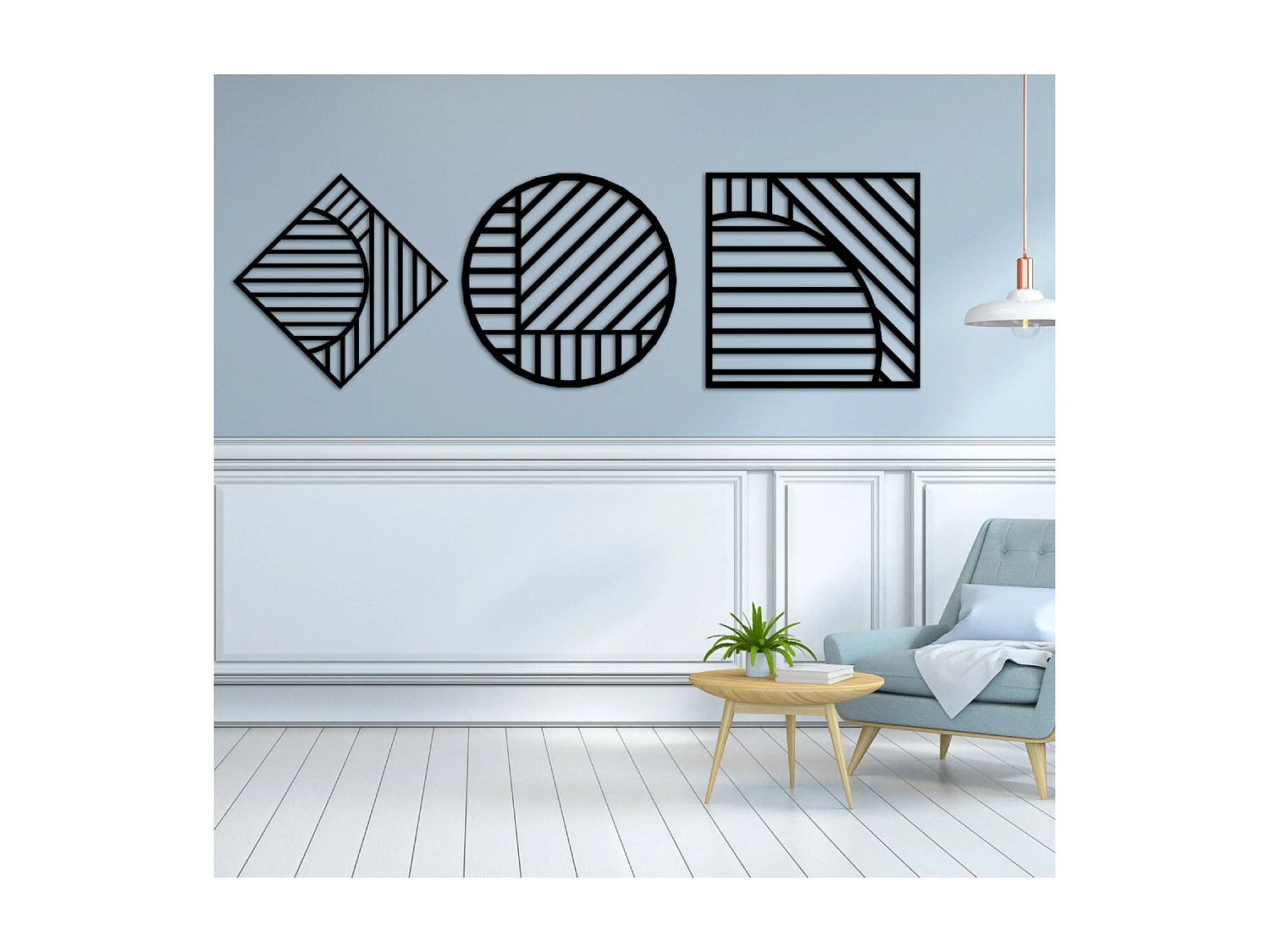 Décoration en Métal Lignes 5, Noir, 205x3x85 cm, EPIKASA