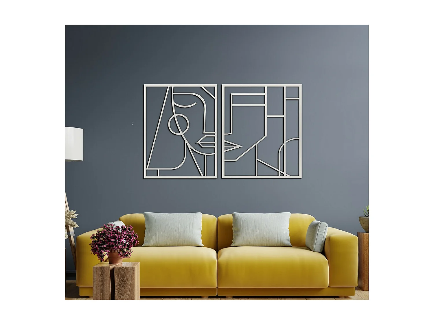 Décoration en Métal Visage 1, Argent, 124x3x80 cm, EPIKASA