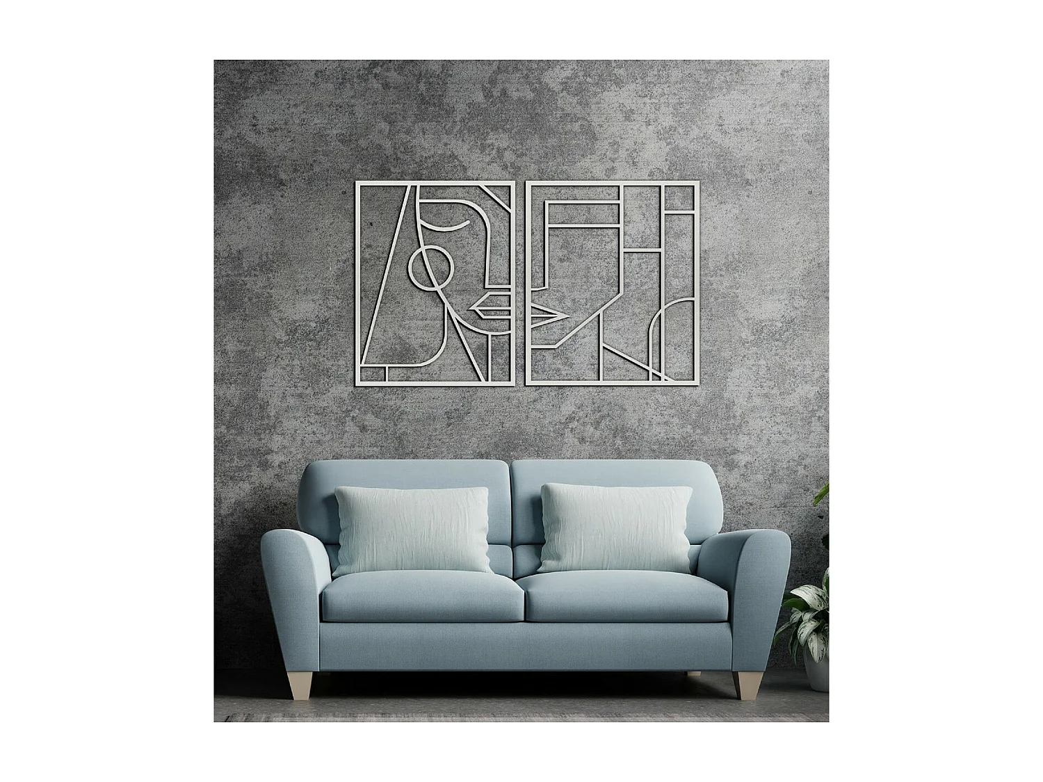 Décoration en Métal Visage 1, Argent, 124x3x80 cm, EPIKASA