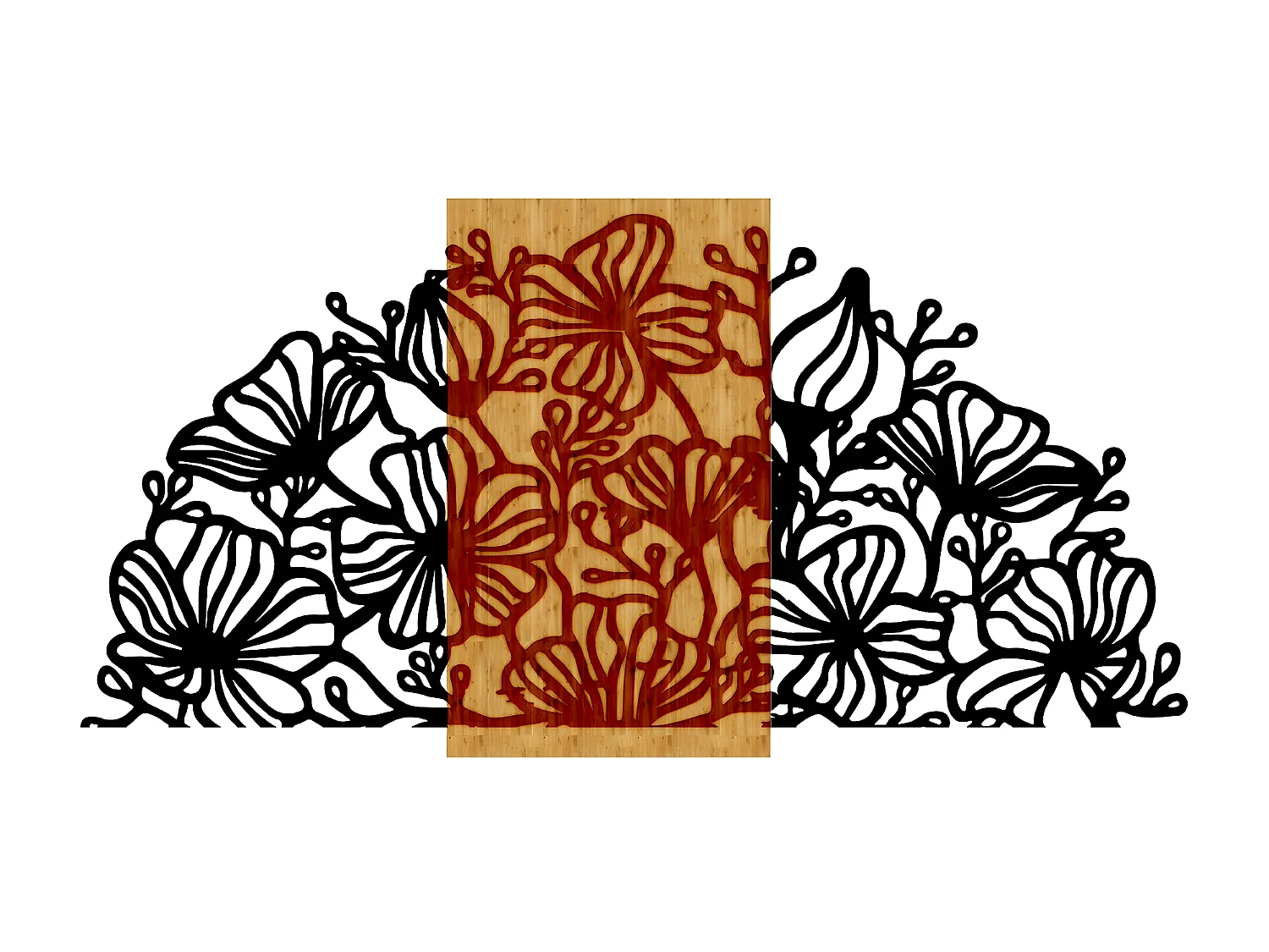 Décoration en Métal et Bois Fleur 11, Bois, 94x1,8x50 cm, EPIKASA