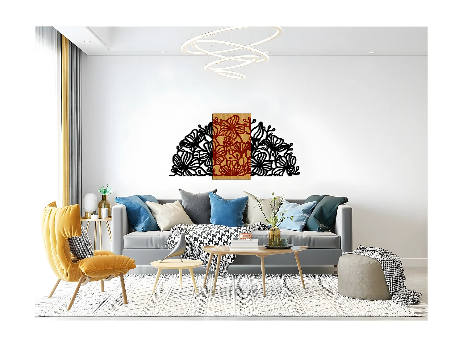 Décoration en Métal et Bois Fleur 11, Bois, 94x1,8x50 cm, EPIKASA