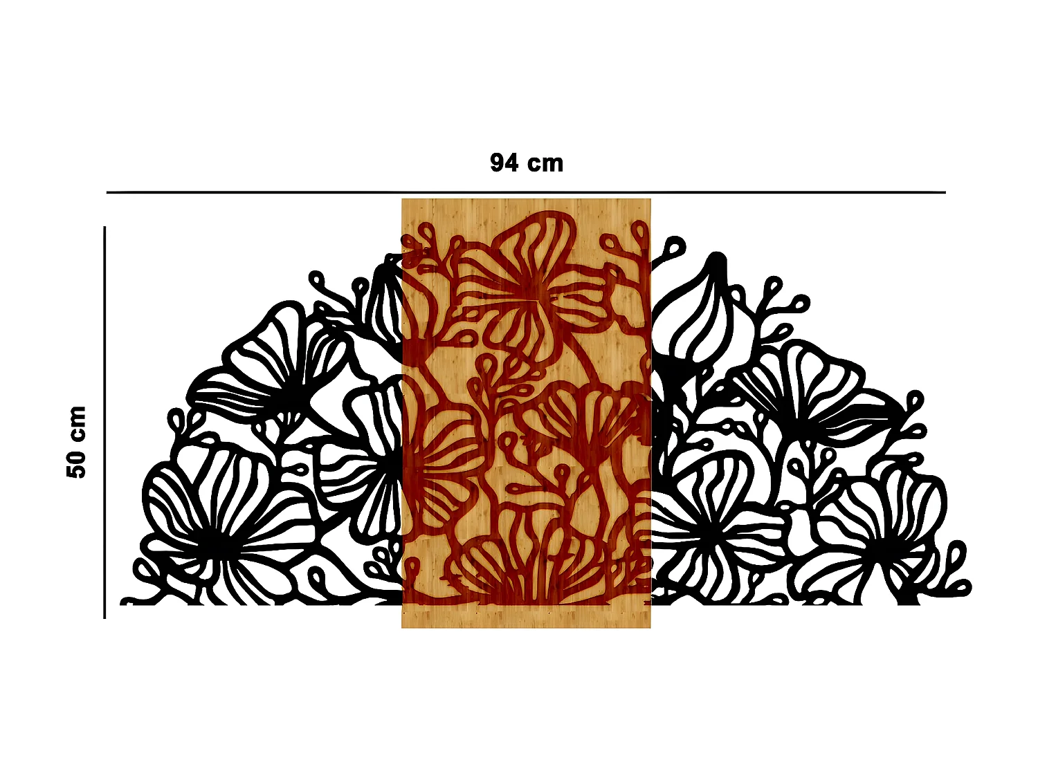 Décoration en Métal et Bois Fleur 11, Bois, 94x1,8x50 cm, EPIKASA