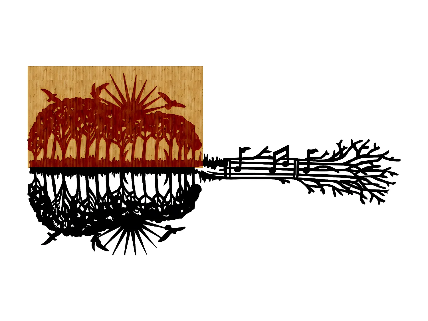 Décoration en Métal et Bois Guitare, Bois, 102x1,8x55 cm, EPIKASA