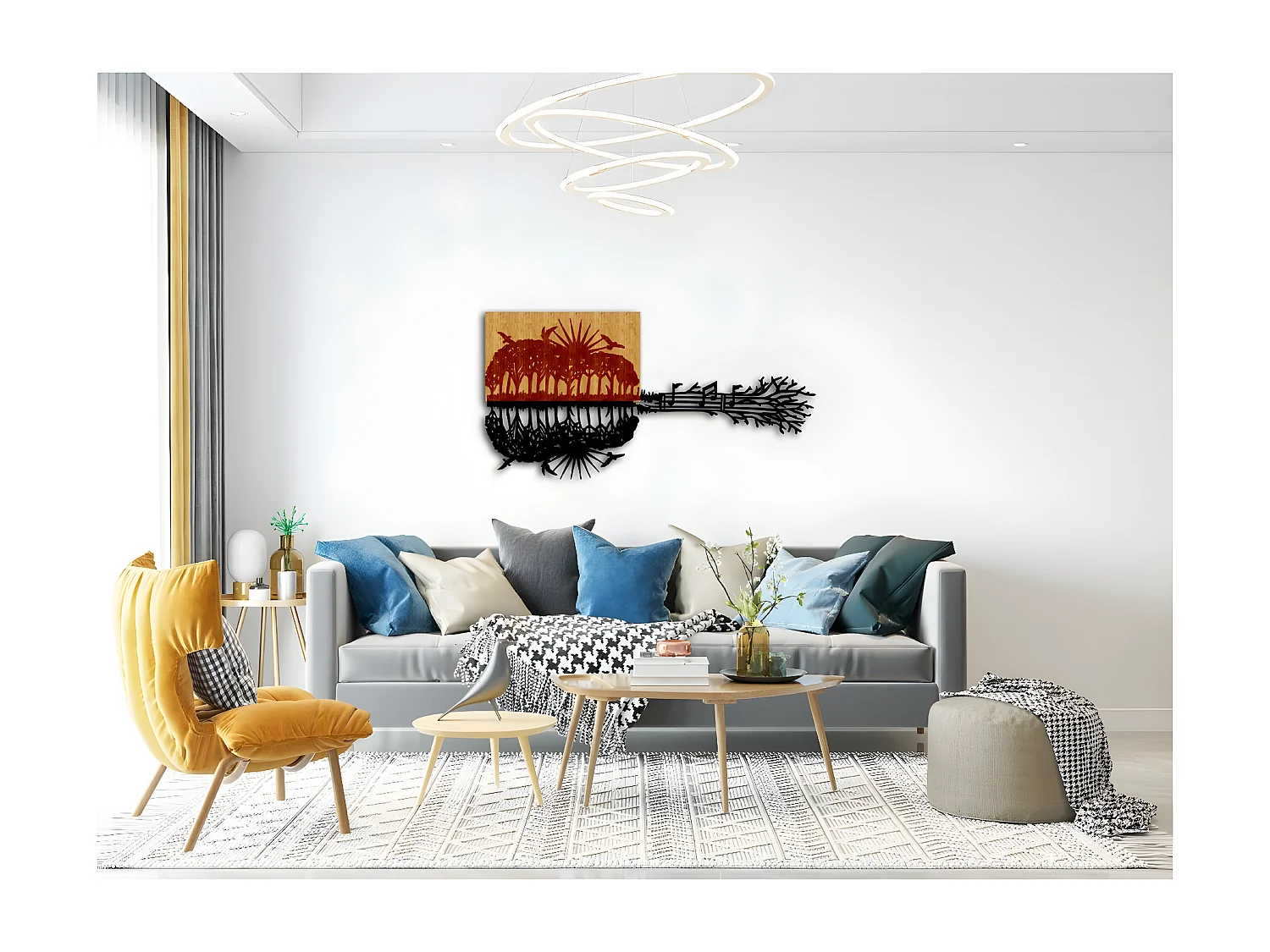 Décoration en Métal et Bois Guitare, Bois, 102x1,8x55 cm, EPIKASA