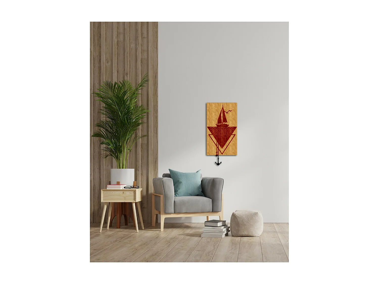 Décoration en Métal et Bois Bateau, Bois, 29x1,8x60 cm, EPIKASA