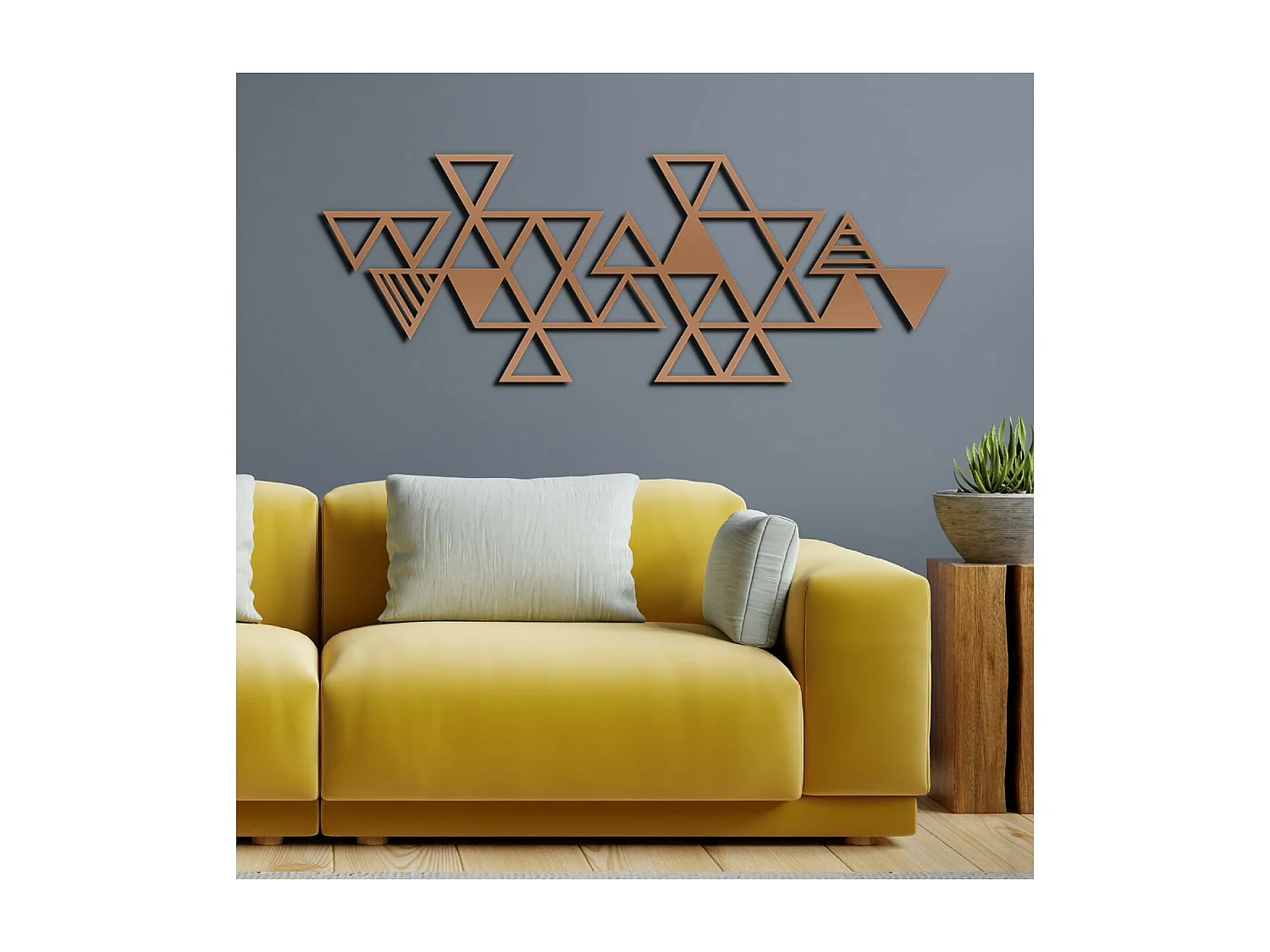 Metalen Decoratie Driehoeken 2 - Koper - 101x3x37 cm - EPIKASA