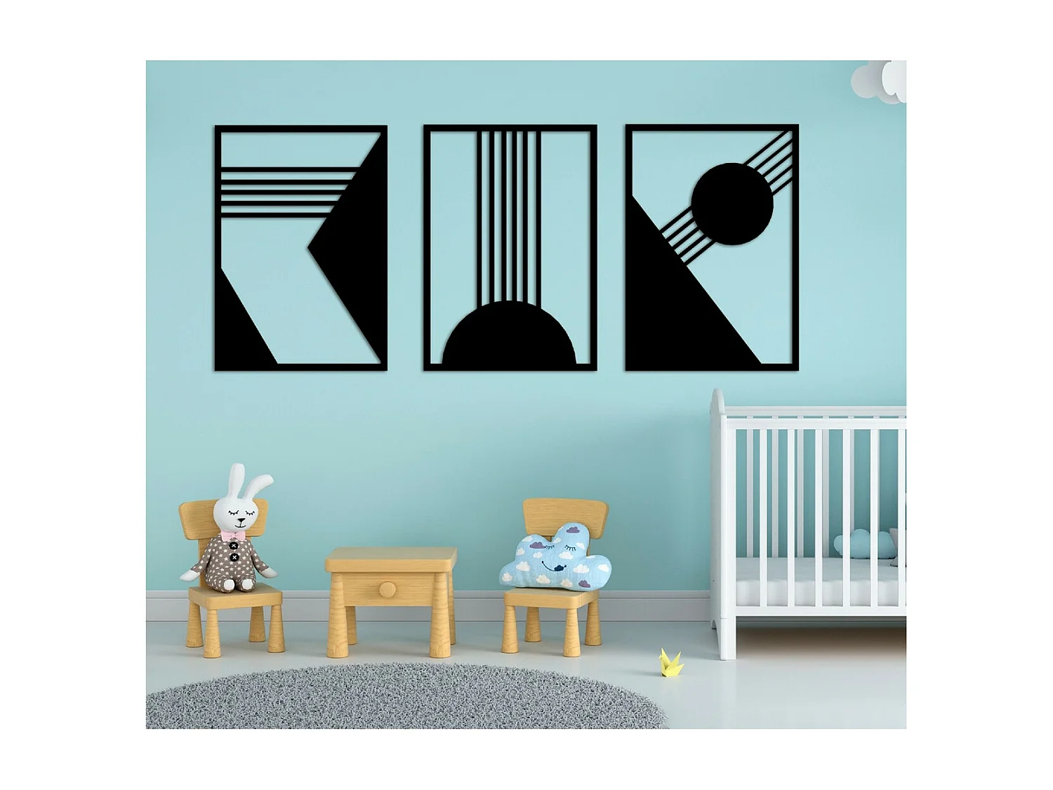 Decoración de Metal Composición Geométrica 3, Negro, 150x3x71 cm, EPIKASA