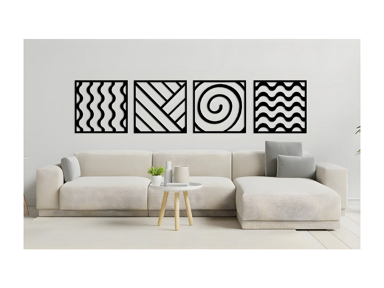 Decorazione in Metallo Composizione Geometrica 2, Nero, 200x3x50 cm, EPIKASA