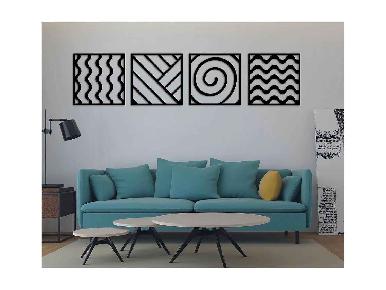 Decorazione in Metallo Composizione Geometrica 2, Nero, 200x3x50 cm, EPIKASA