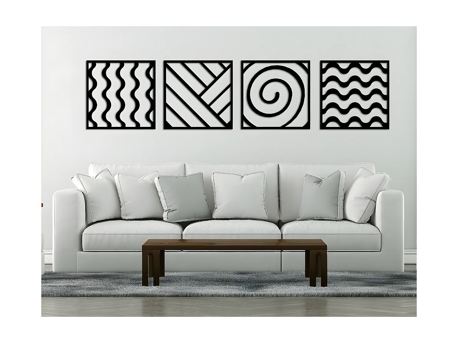 Decorazione in Metallo Composizione Geometrica 2, Nero, 200x3x50 cm, EPIKASA