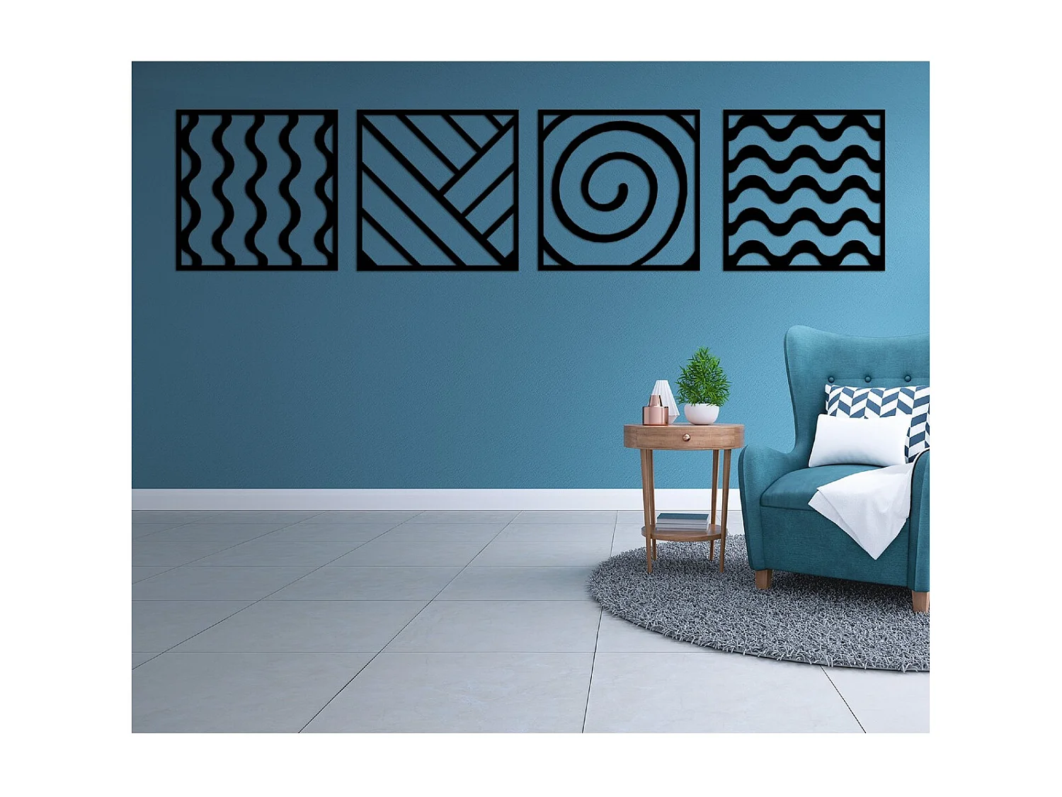 Decorazione in Metallo Composizione Geometrica 2, Nero, 200x3x50 cm, EPIKASA