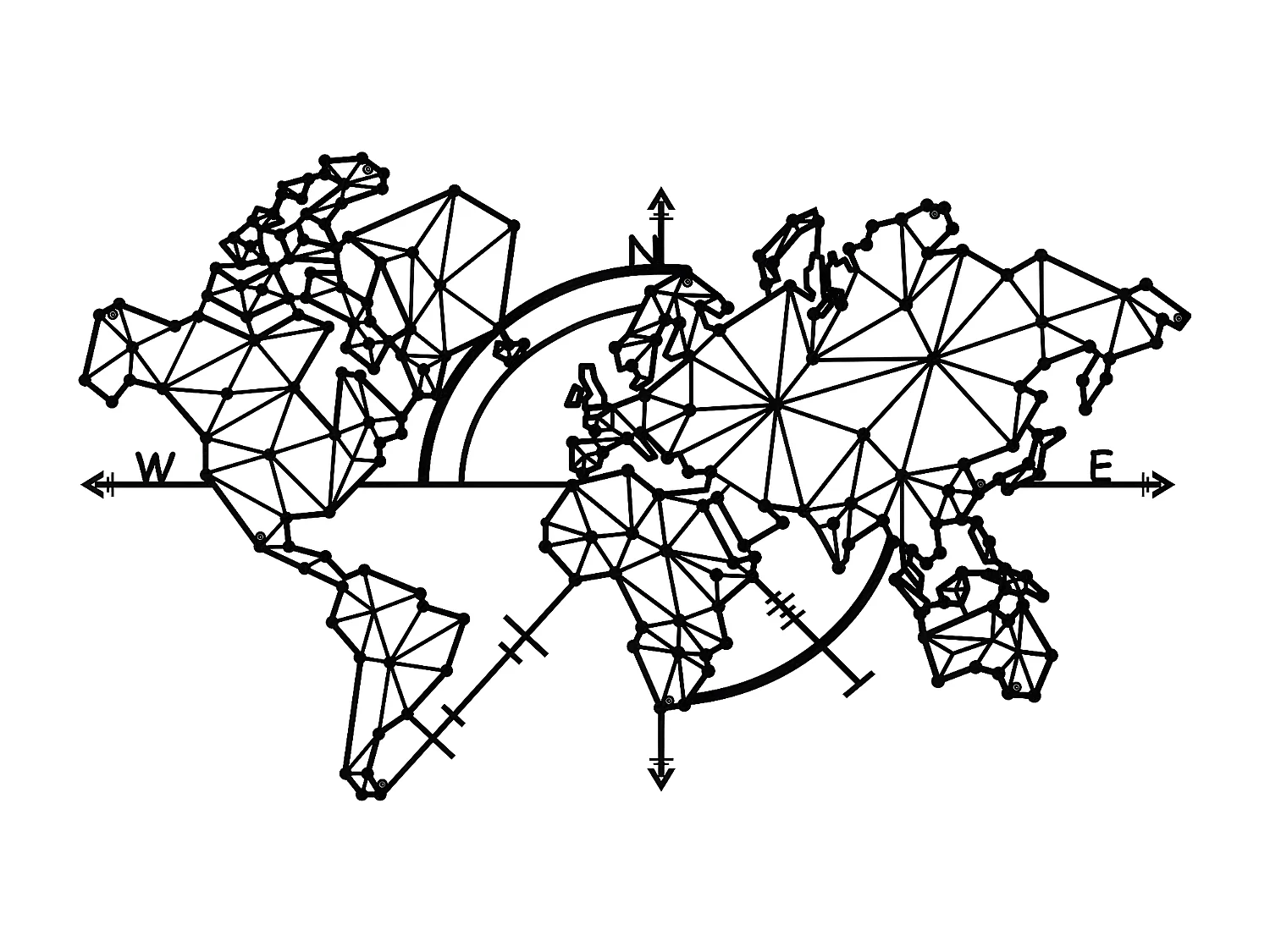 Décoration en Métal Carte du Monde 3, Noir, 100x1,5x60 cm, EPIKASA