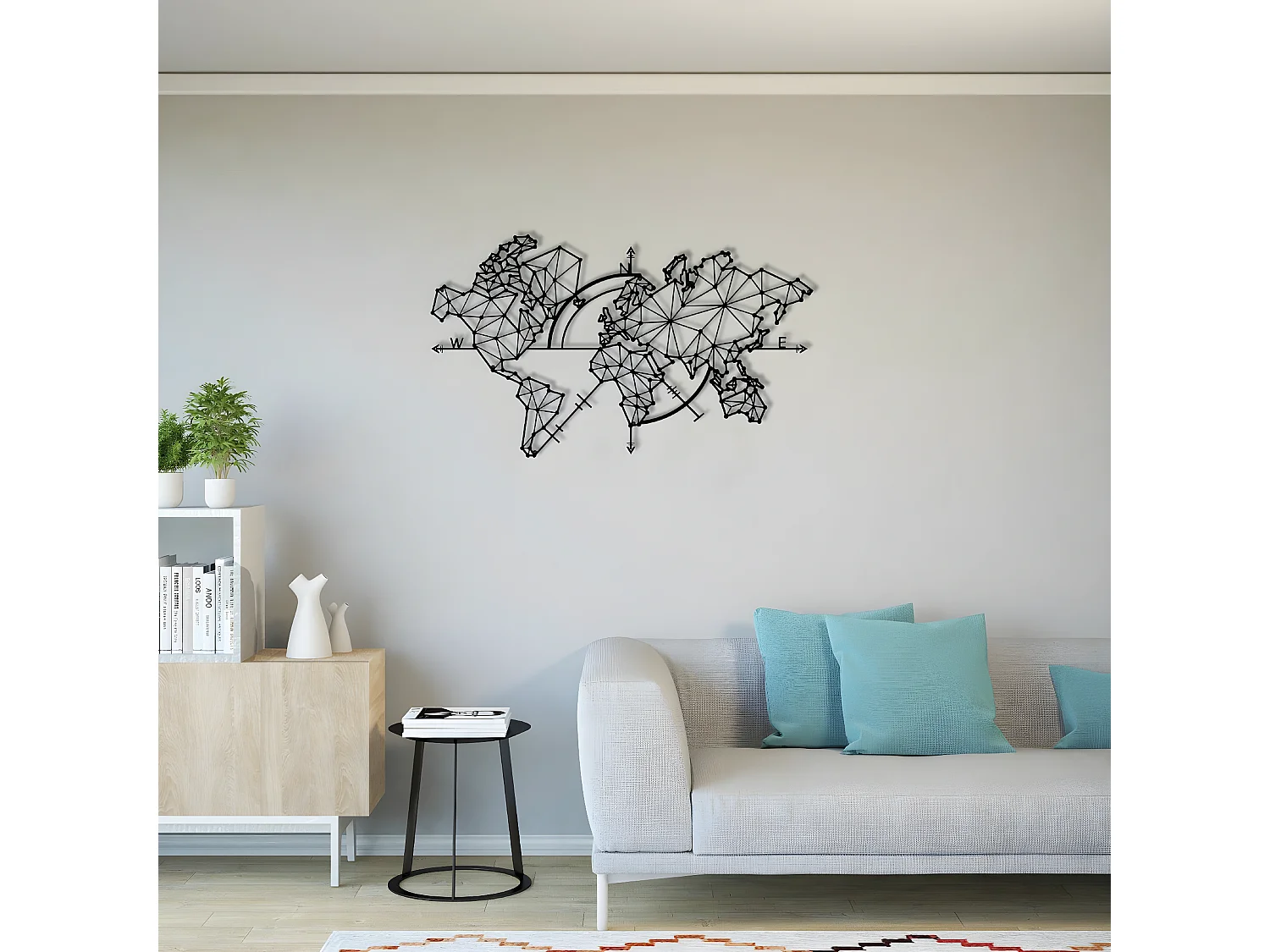 Décoration en Métal Carte du Monde 3, Noir, 100x1,5x60 cm, EPIKASA