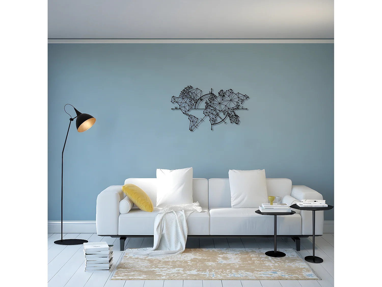 Décoration en Métal Carte du Monde 3, Noir, 100x1,5x60 cm, EPIKASA