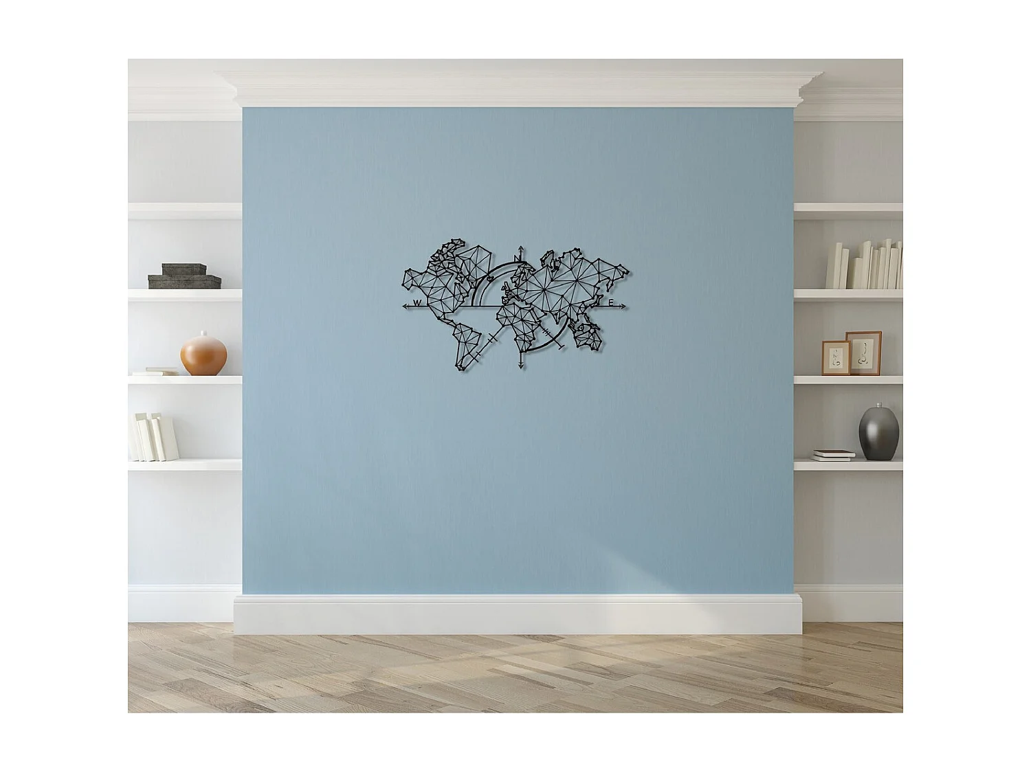 Décoration en Métal Carte du Monde 3, Noir, 100x1,5x60 cm, EPIKASA