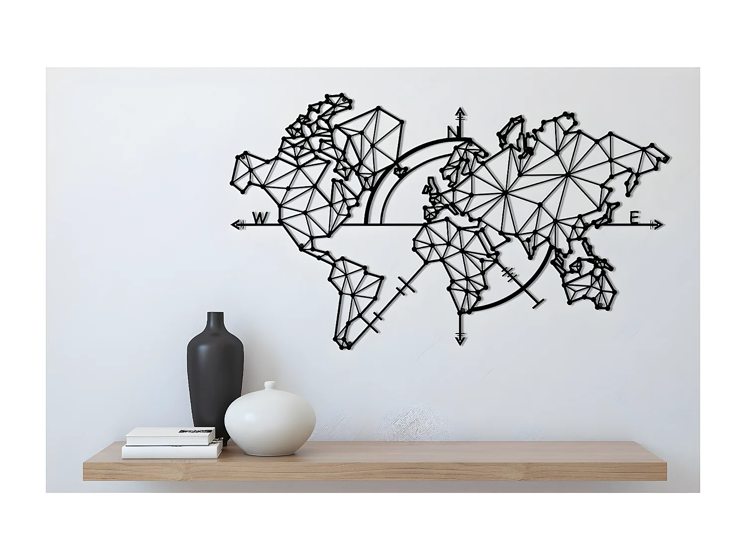 Décoration en Métal Carte du Monde 3, Noir, 100x1,5x60 cm, EPIKASA