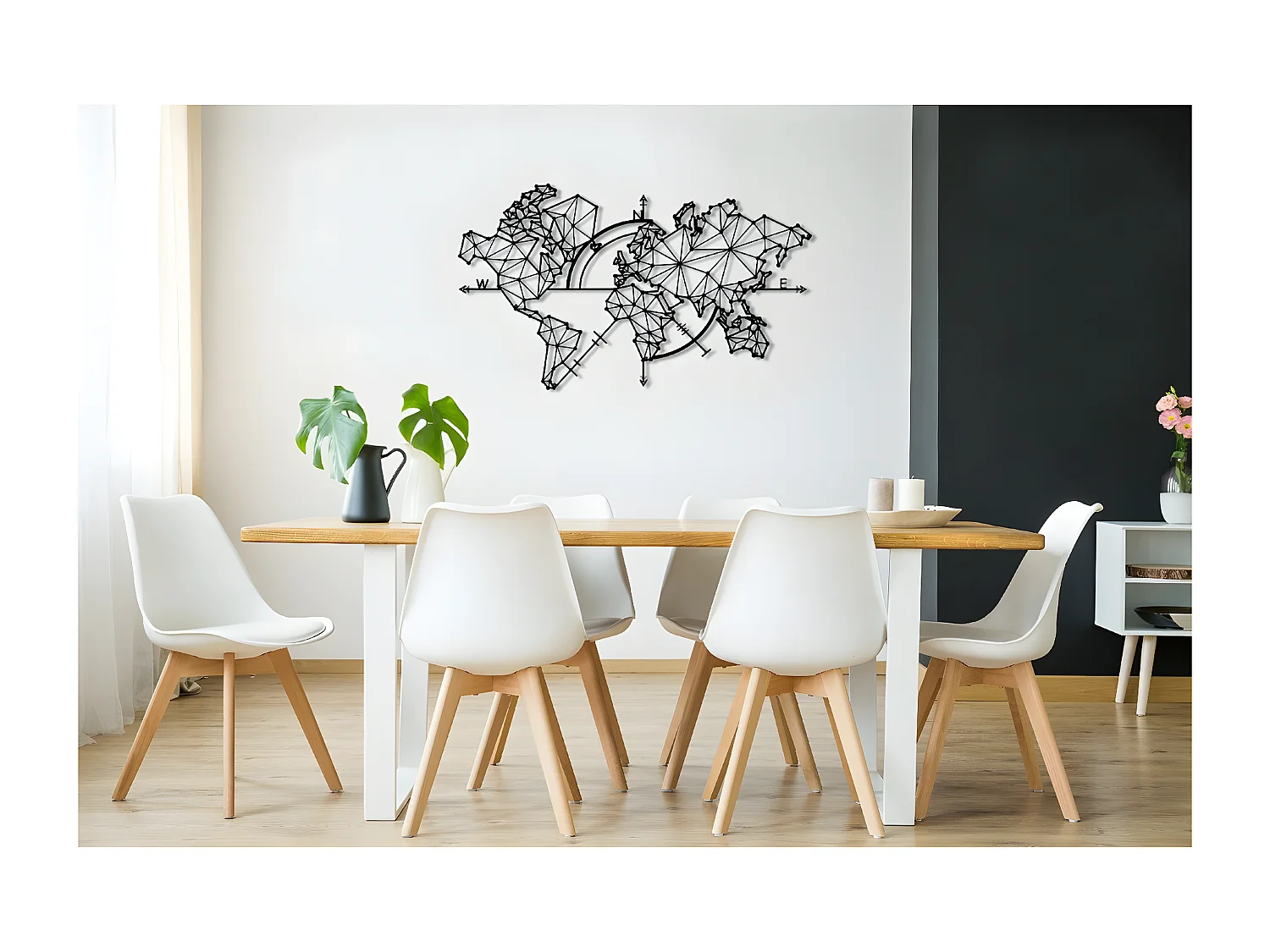 Décoration en Métal Carte du Monde 3, Noir, 100x1,5x60 cm, EPIKASA