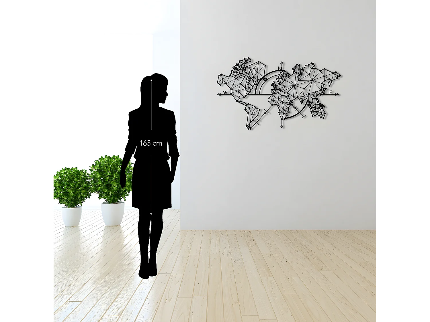 Décoration en Métal Carte du Monde 3, Noir, 100x1,5x60 cm, EPIKASA