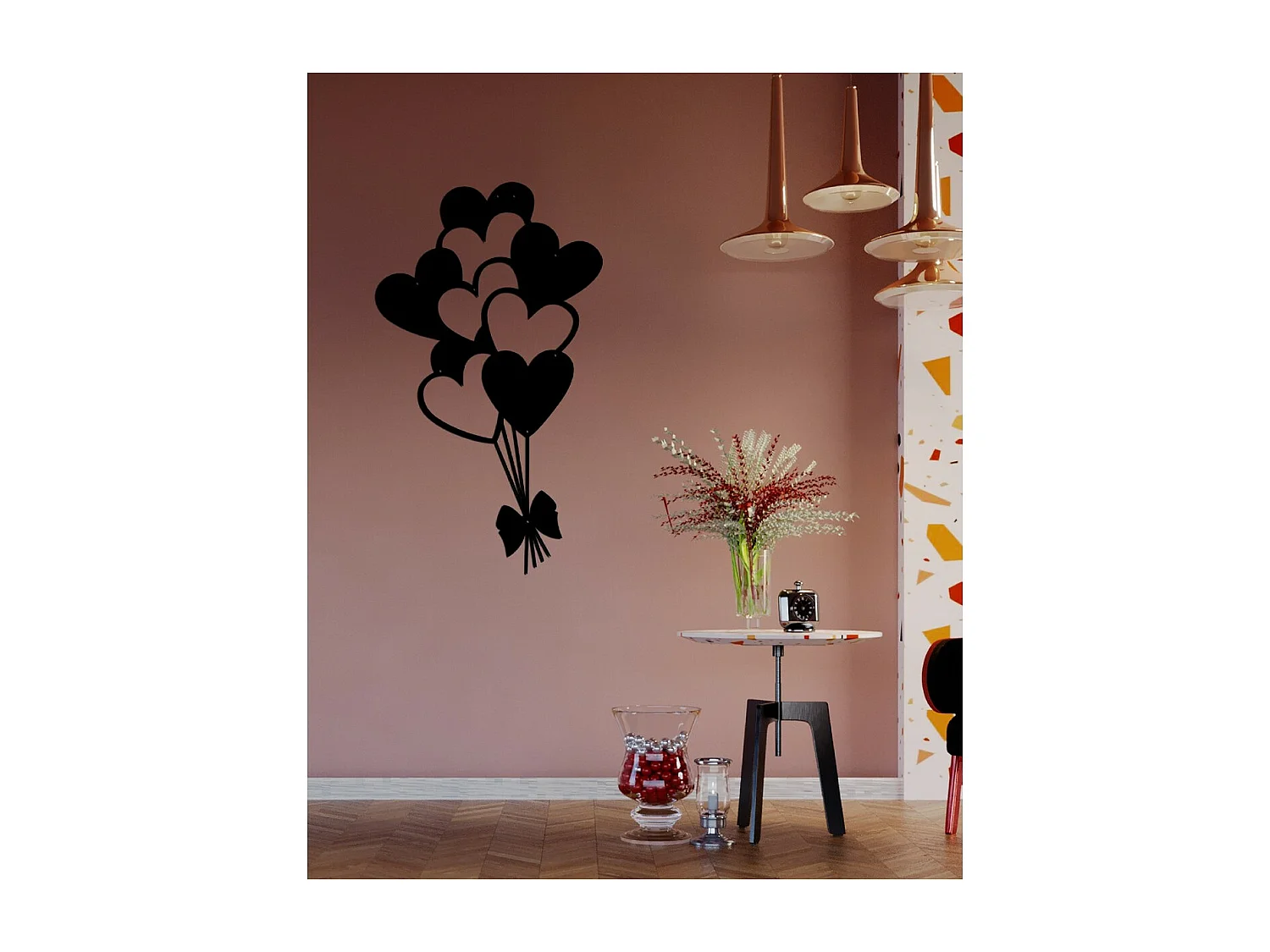 Décoration en Métal Coeur Baloons 1, Noir, 35x1,5x60 cm, EPIKASA