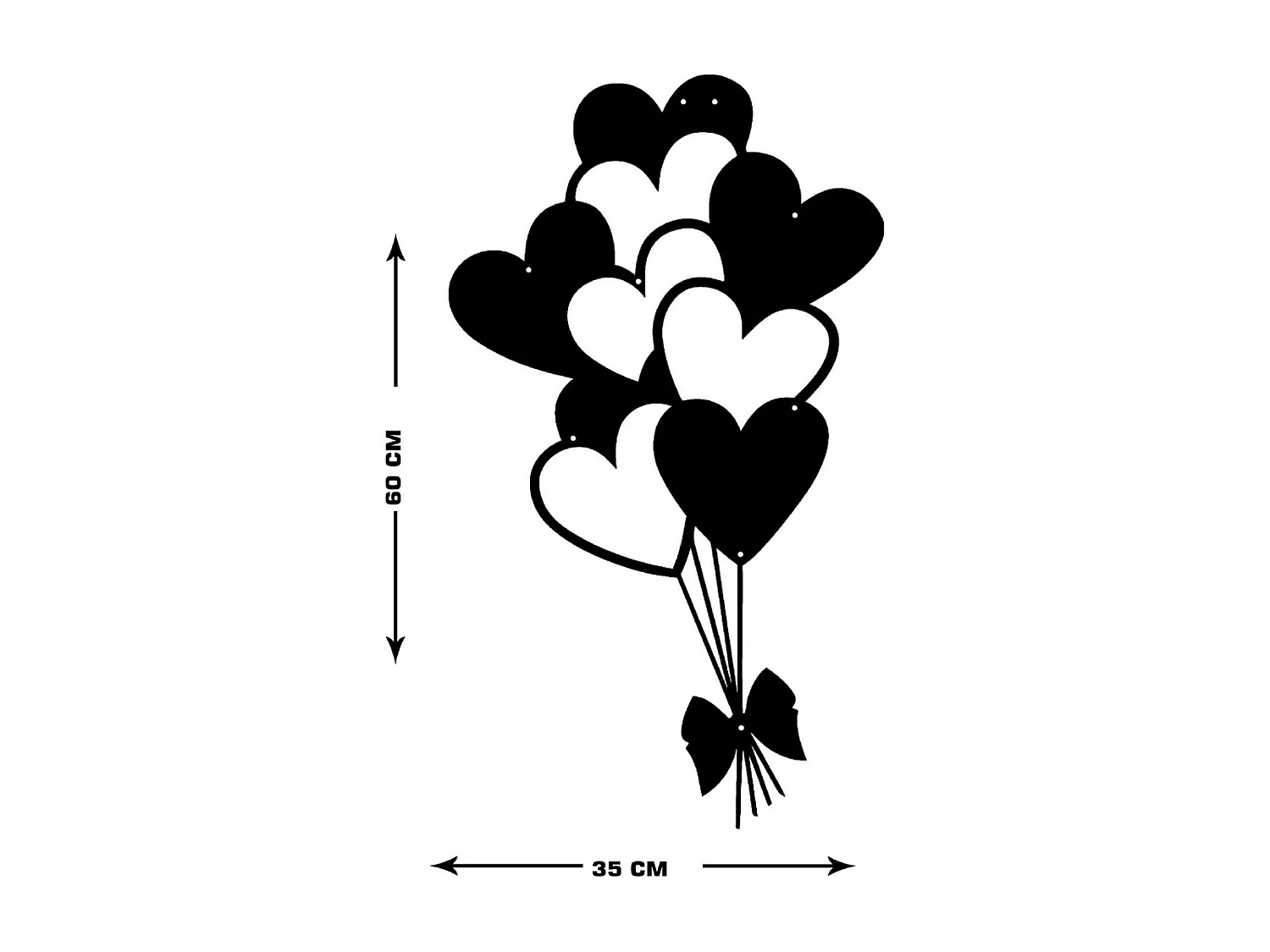 Décoration en Métal Coeur Baloons 1, Noir, 35x1,5x60 cm, EPIKASA