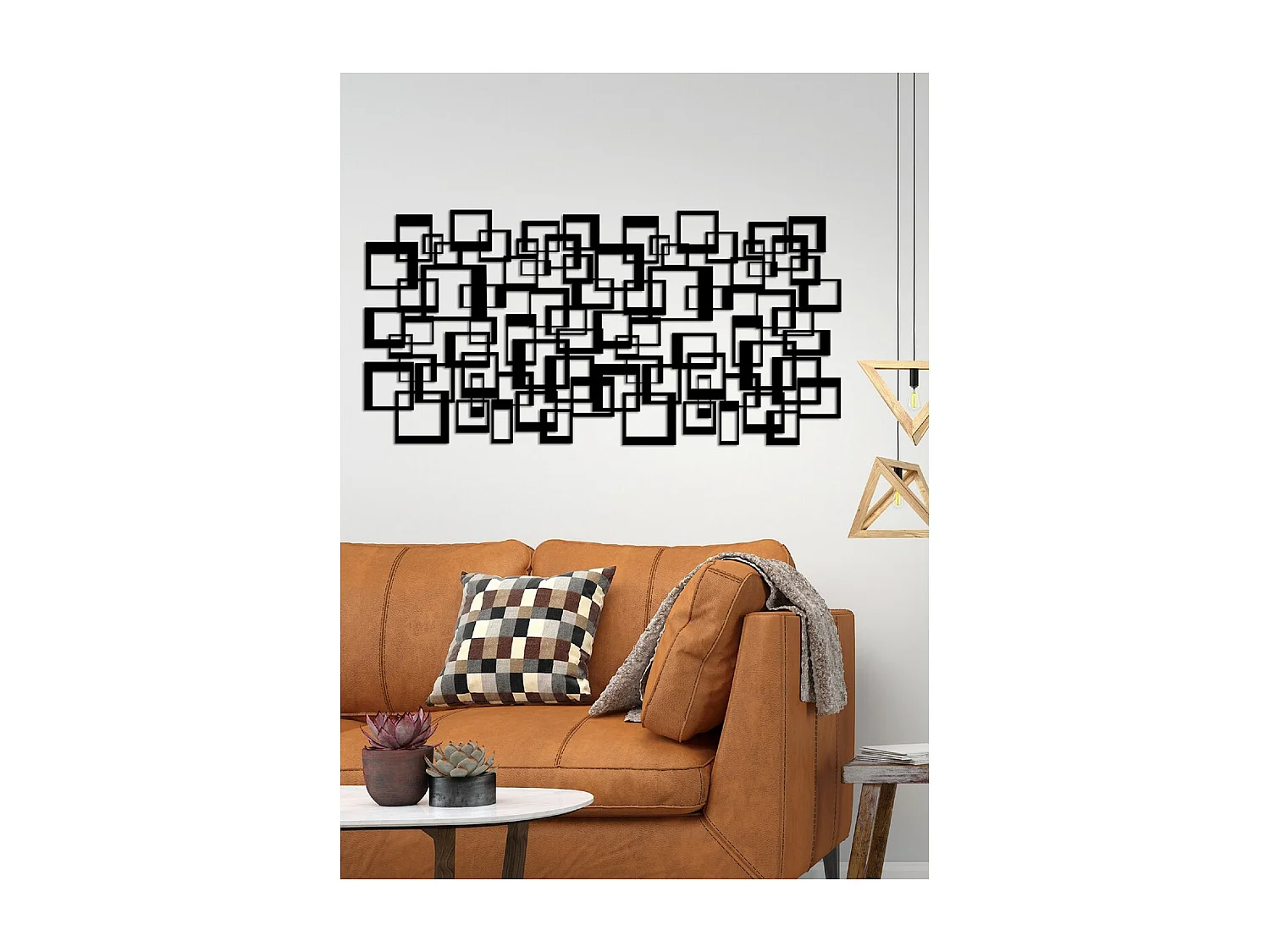 Décoration en Métal Carrés 2, Noir, 102x3x50 cm, EPIKASA