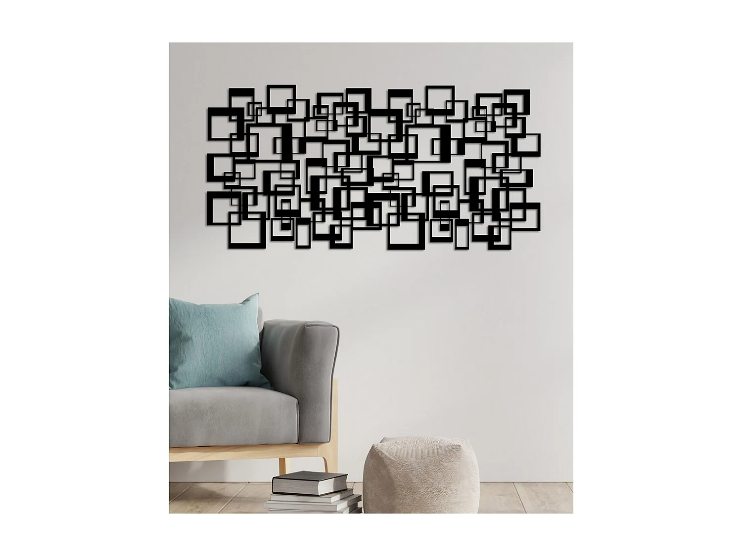 Décoration en Métal Carrés 2, Noir, 102x3x50 cm, EPIKASA