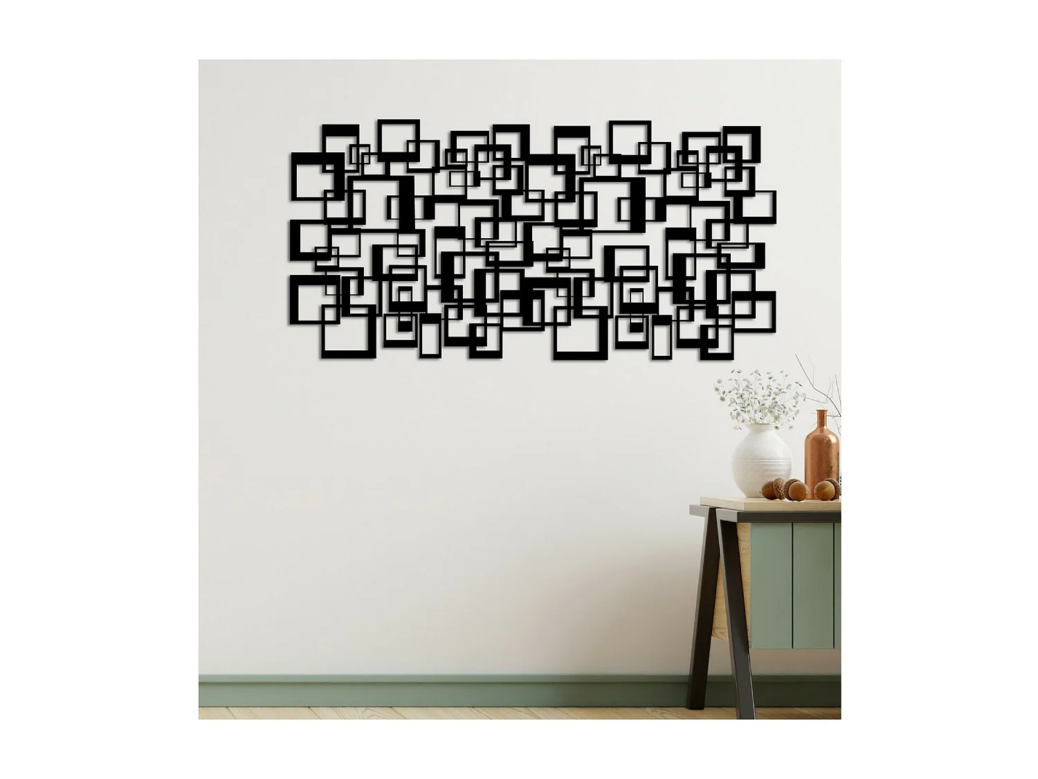 Décoration en Métal Carrés 2, Noir, 102x3x50 cm, EPIKASA