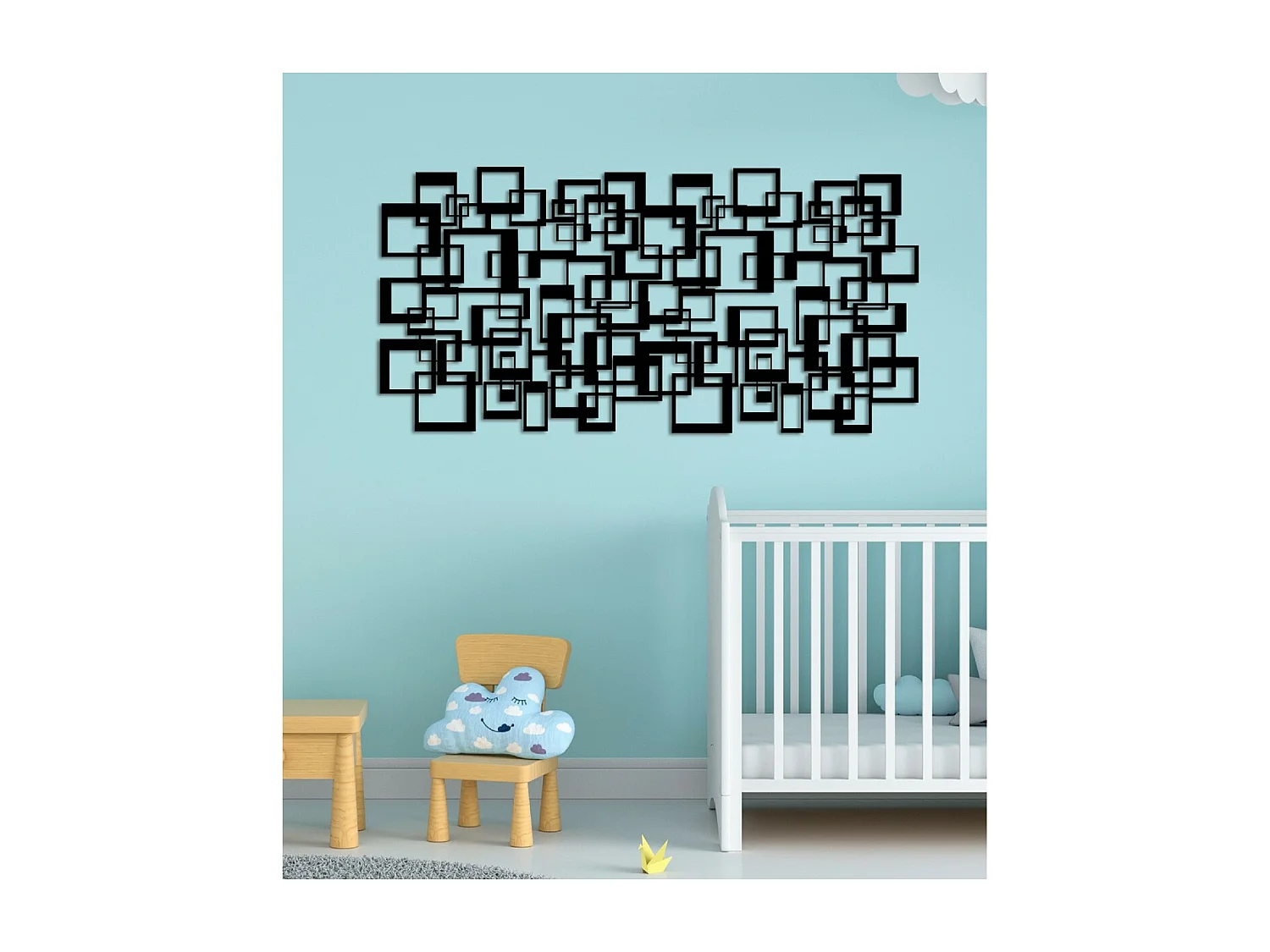 Décoration en Métal Carrés 2, Noir, 102x3x50 cm, EPIKASA