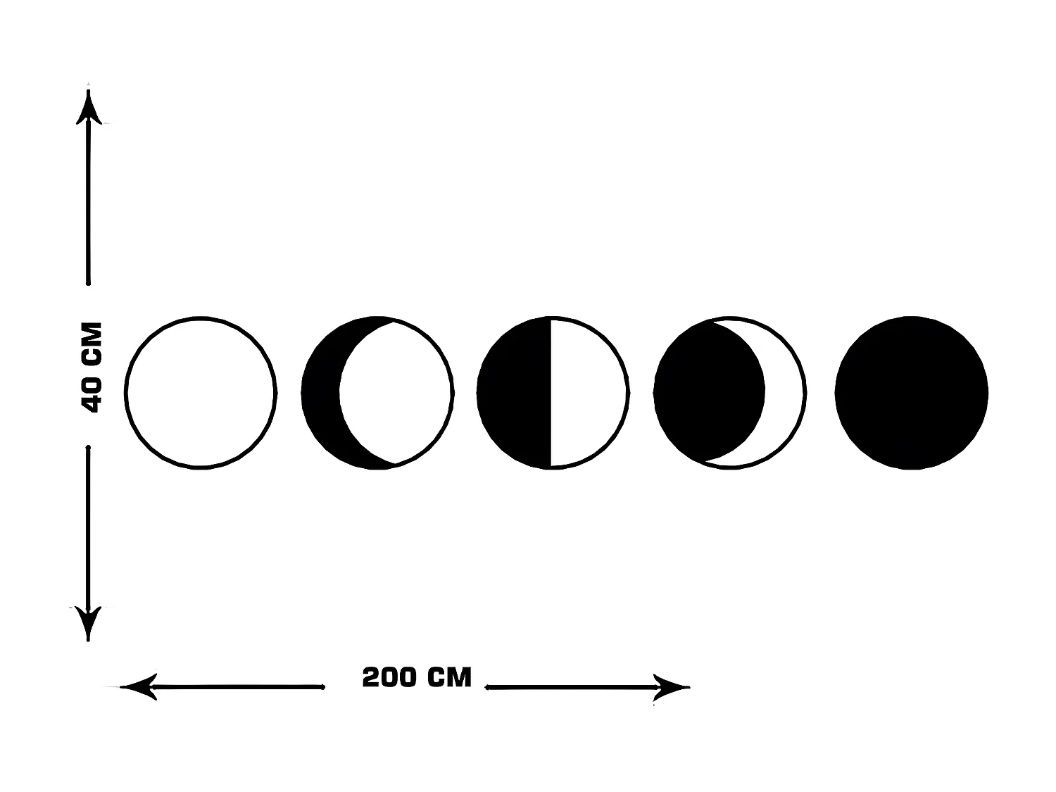 Decoração em Metal Fases Lunares 1, Preto, 200x3x40 cm, EPIKASA
