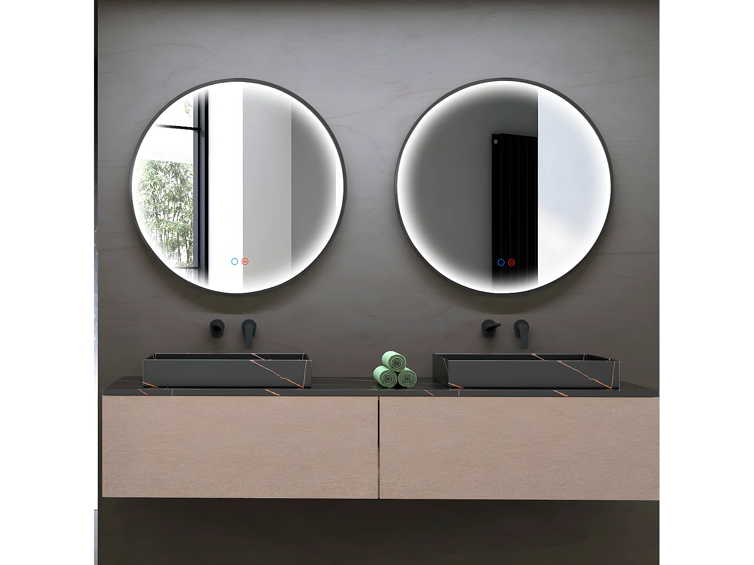 Miroir Salle de Bains Lumineux NÉPAL Anti-Buée et Éclairage Périmétral Triled Tactile On/Off Ø60 Noir Mat LEDIMEX by SANIZÉO