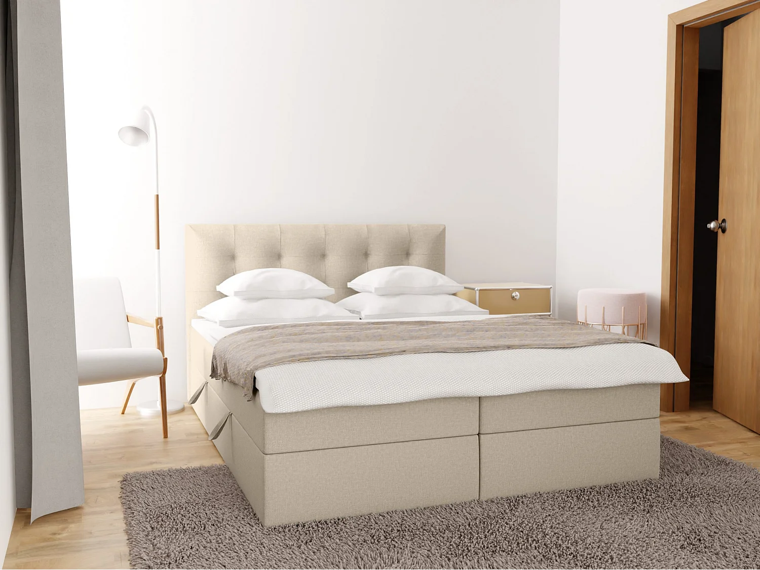 BOXSPRINGBETT Doppelbett Kolumbo Hellbeige 180x200 cm