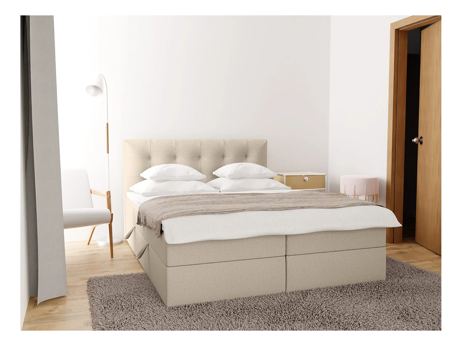 BOXSPRINGBETT Doppelbett Kolumbo Hellbeige 160x200 cm