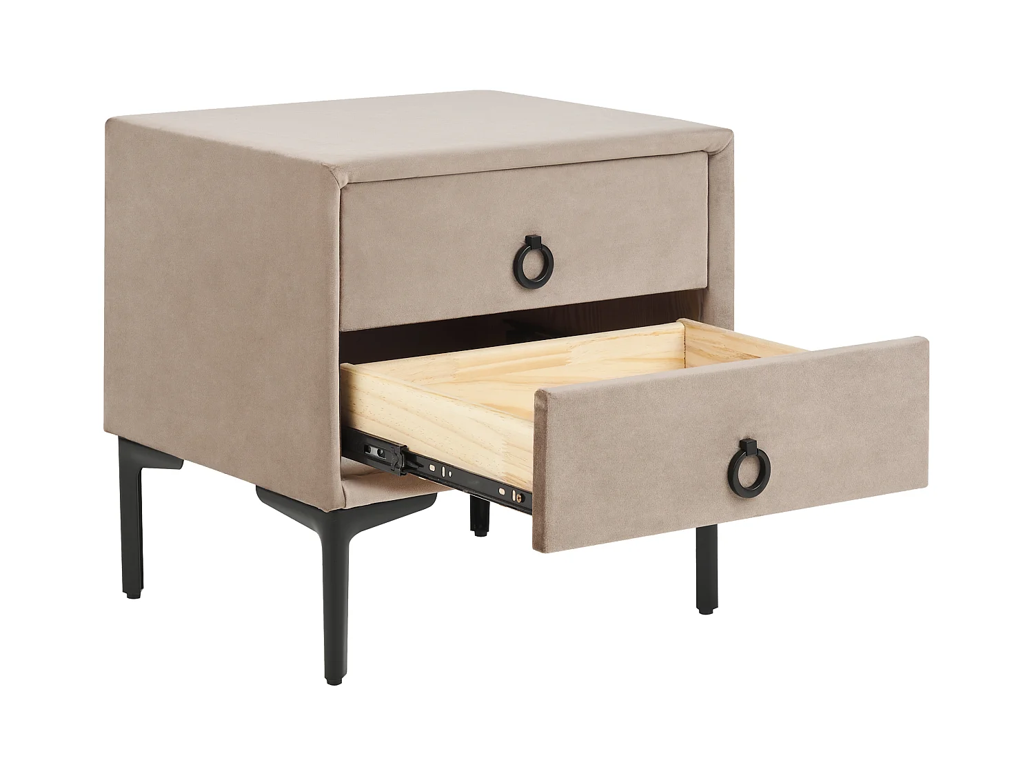 Table de nuit à 2 tiroirs SEZANNE Velours Taupe