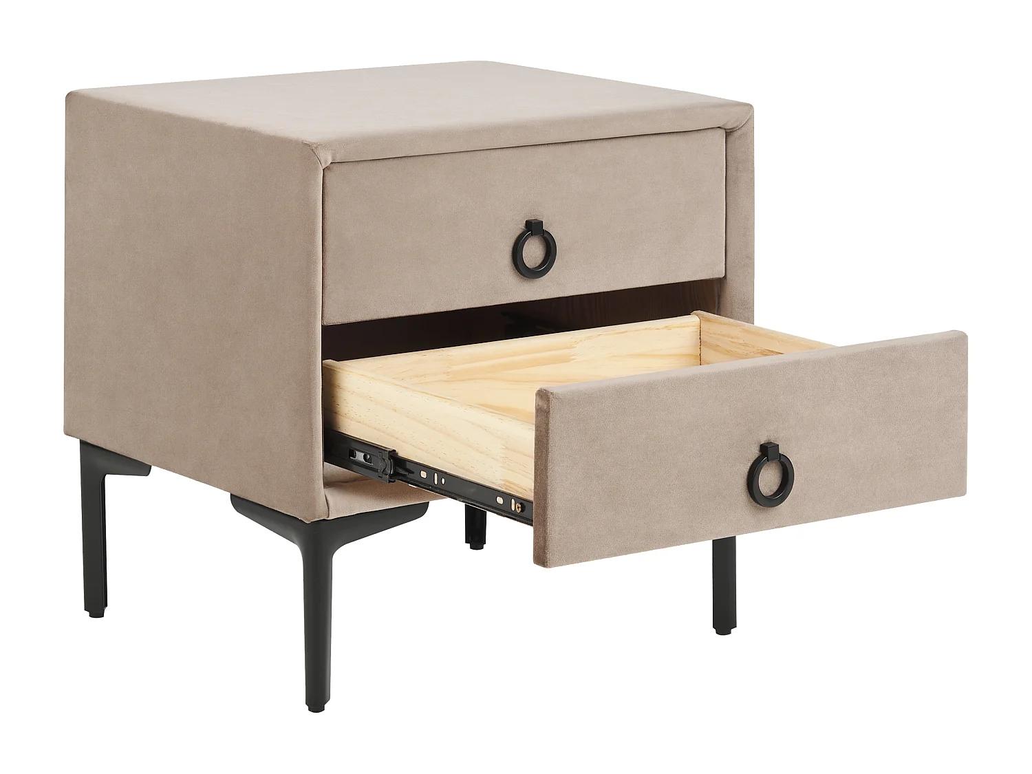 Table de nuit à 2 tiroirs SEZANNE Velours Taupe